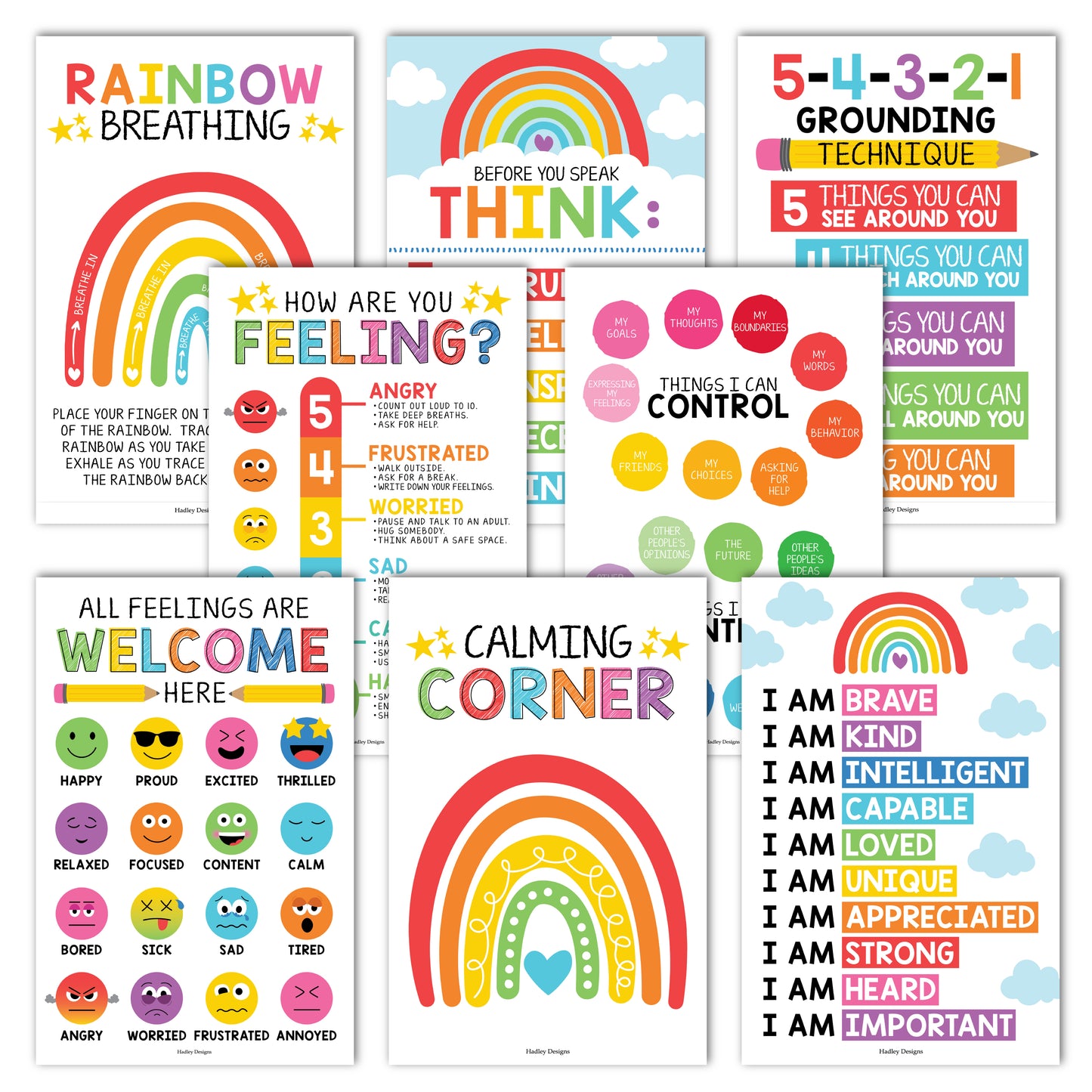 16 Laminated Colorful Prek and Kindergarten Posters and 8 Calming Corner Posters for Classroom or Home