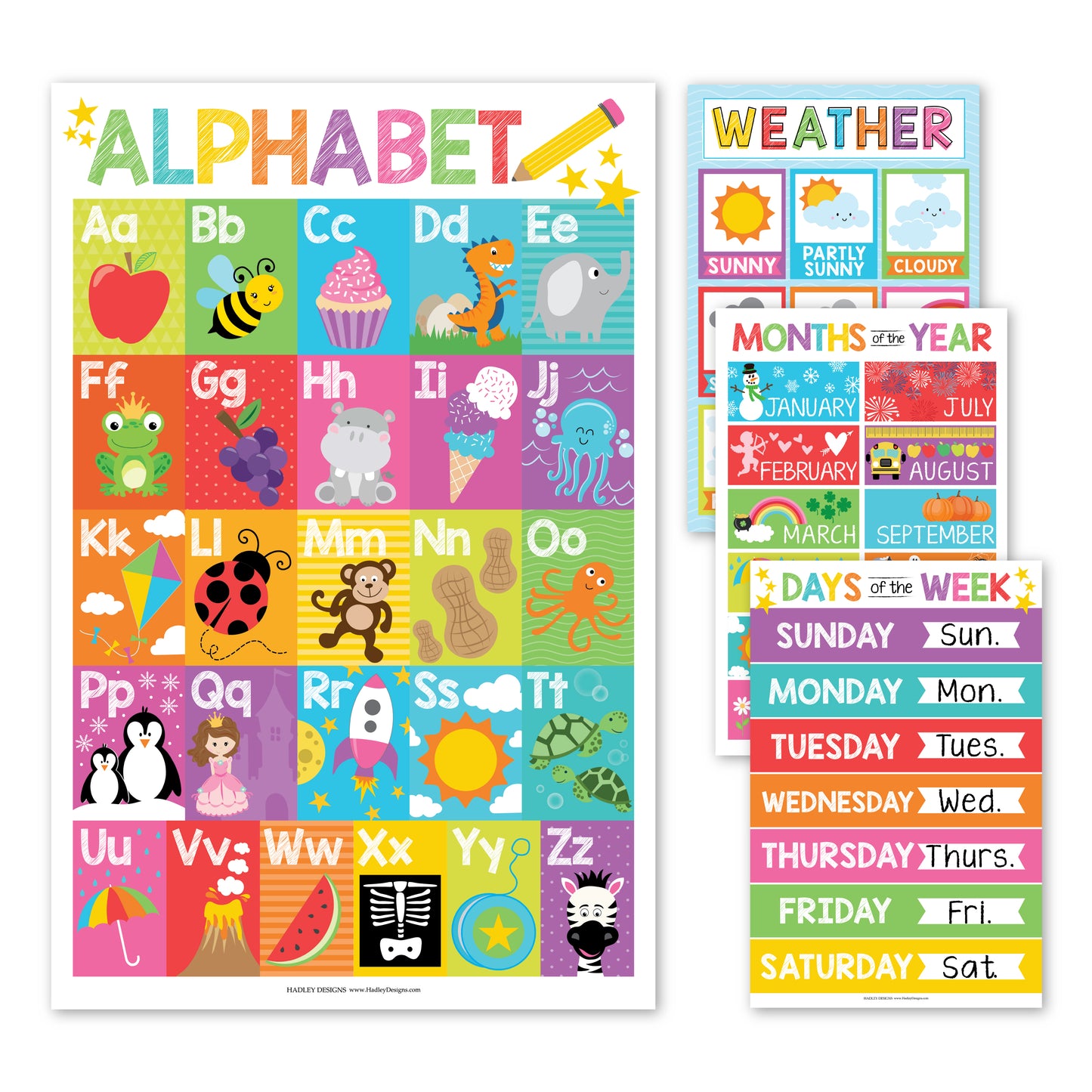 ABC, Days, Months, & Weather Prek Posters | Set of 4 | Educational Posters