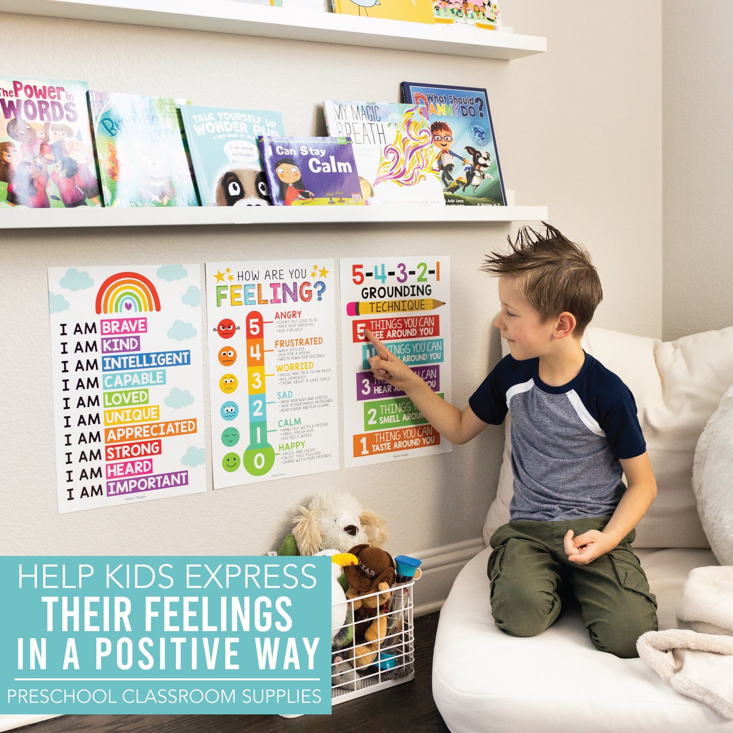16 Laminated Colorful Prek and Kindergarten Posters and 8 Calming Corner Posters for Classroom or Home