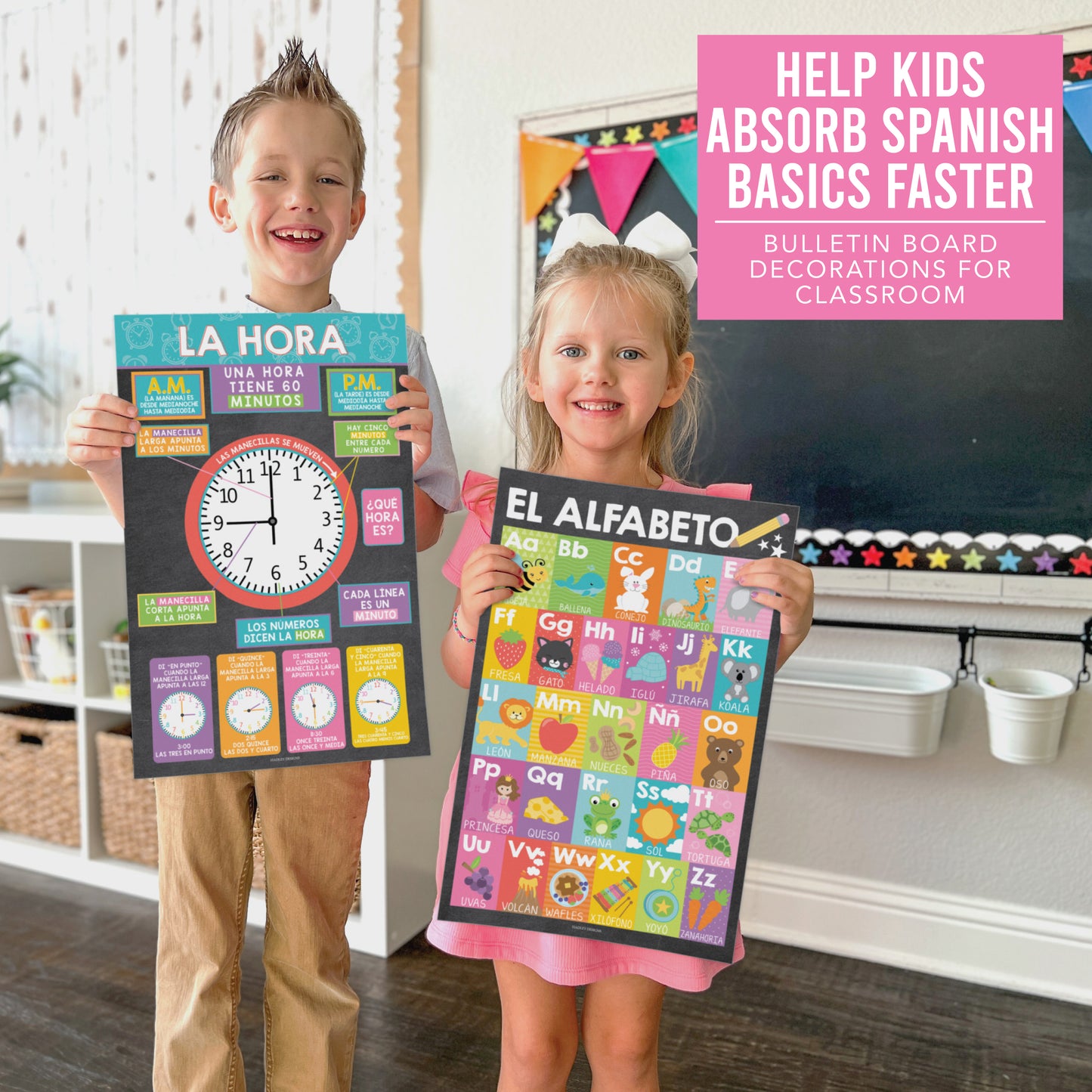 Colorful Chalk Spanish Posters | Set of 12 | Spanish Educational Supplies Duplicate for TikTok Shop