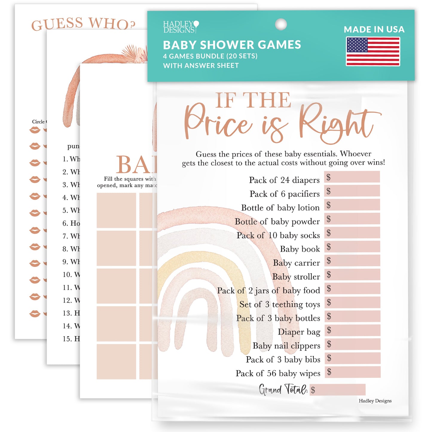 The Price is Right, Bingo, Who Said it, Dad Jokes Games | Set of 40 | Baby Shower Games