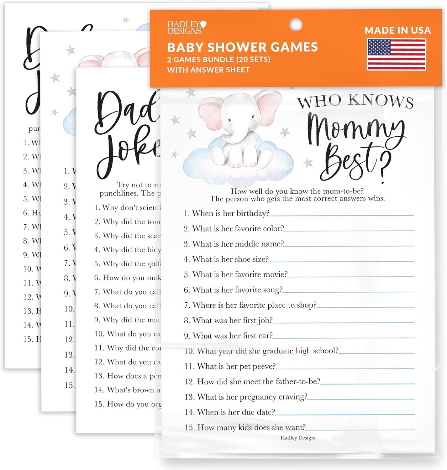Dad Jokes Baby Shower Game Cards - 30 Fill-in Cards, Minimalist Blue Design, 5x7 Inches