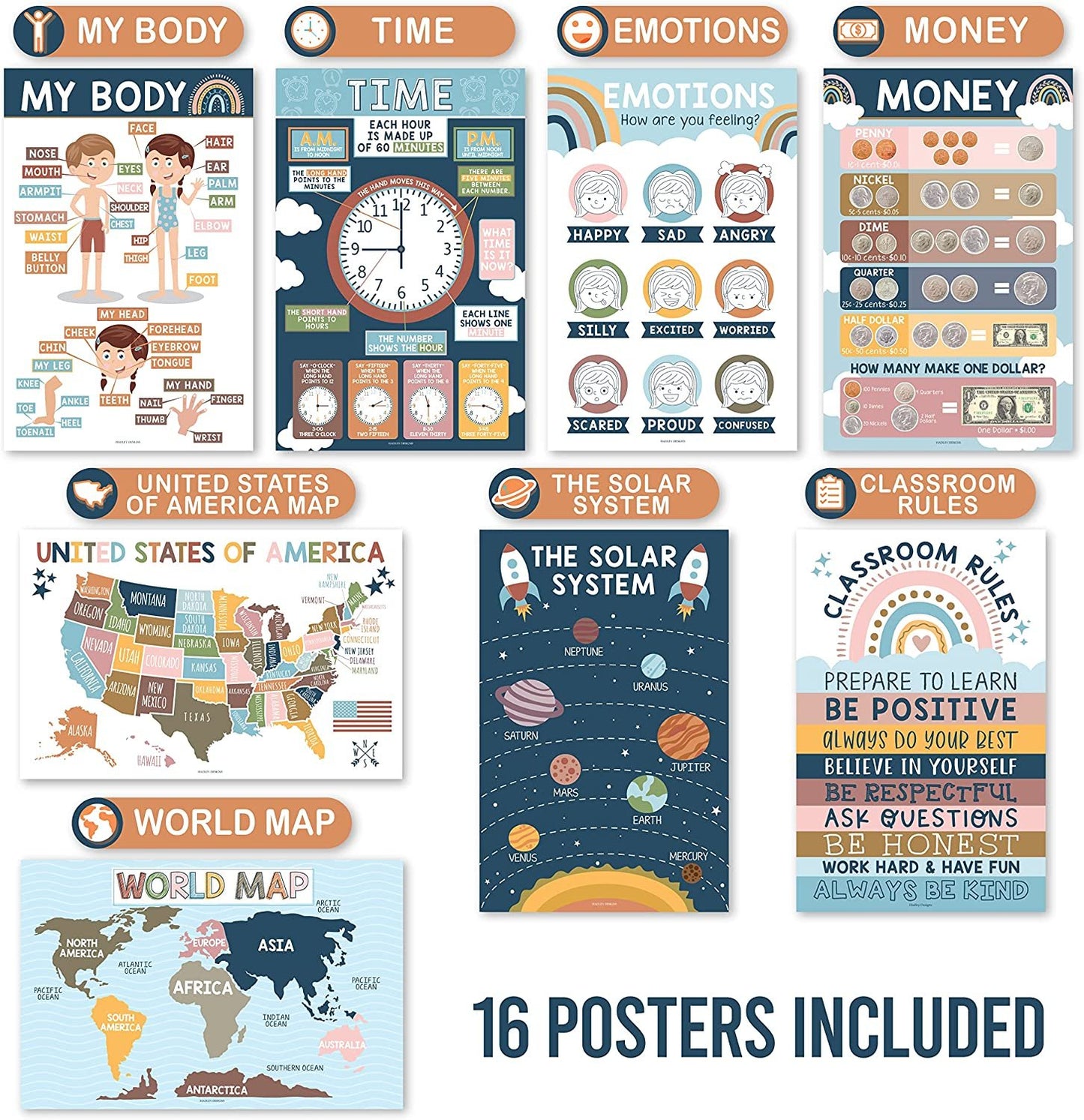 PreK Early Learning Kit: Boho 16 Poster Pack