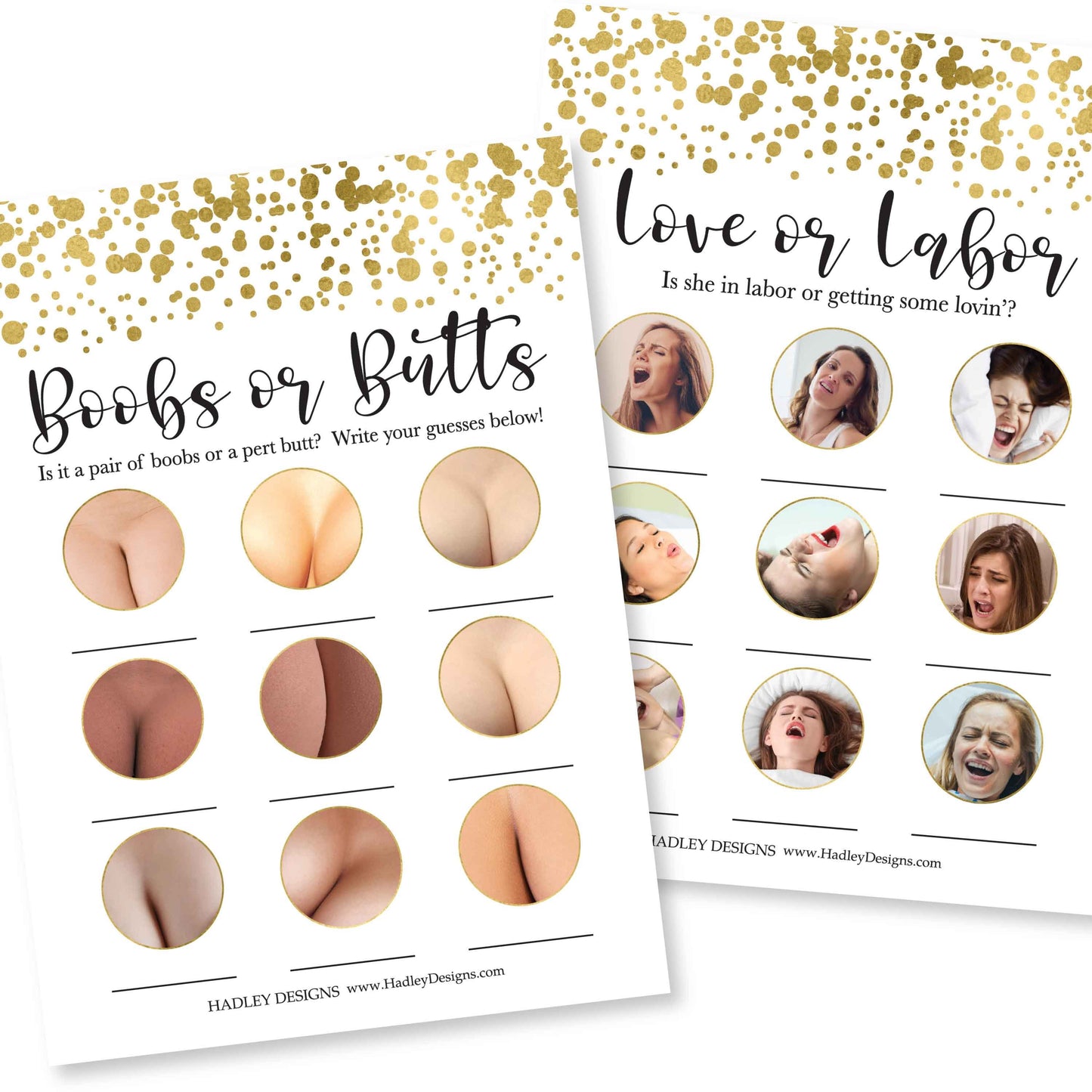 Love or Labor | Boobs or Butts | Set of 25 | Baby Shower Games