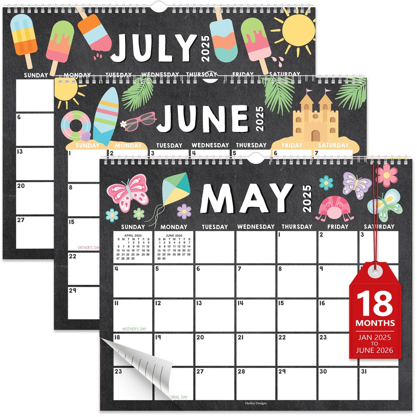 Large Wall Calendar | 2025-2026 | 18 Month | Home & Office