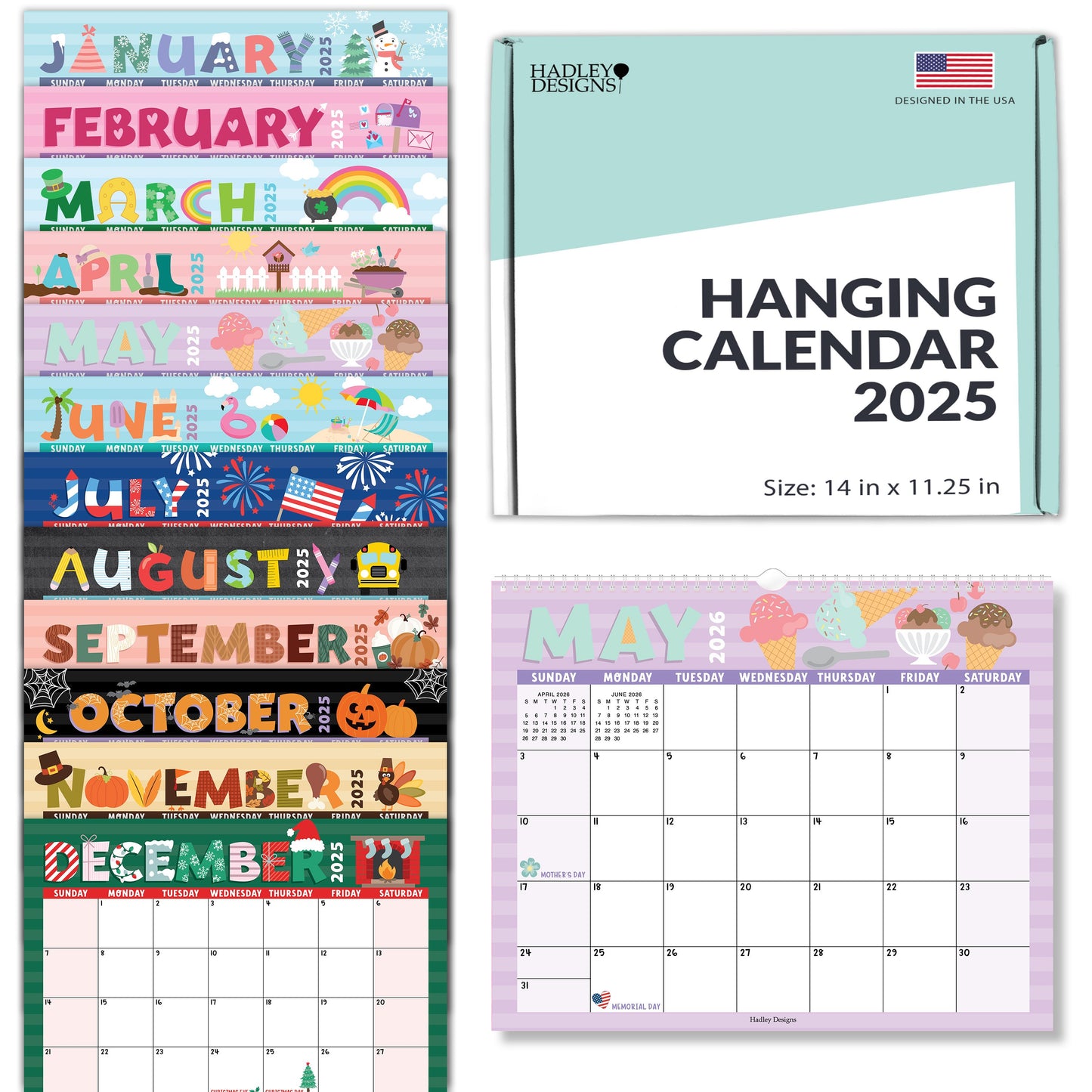 Large Wall Calendar | 2025-2026 | 18 Month | Home & Office