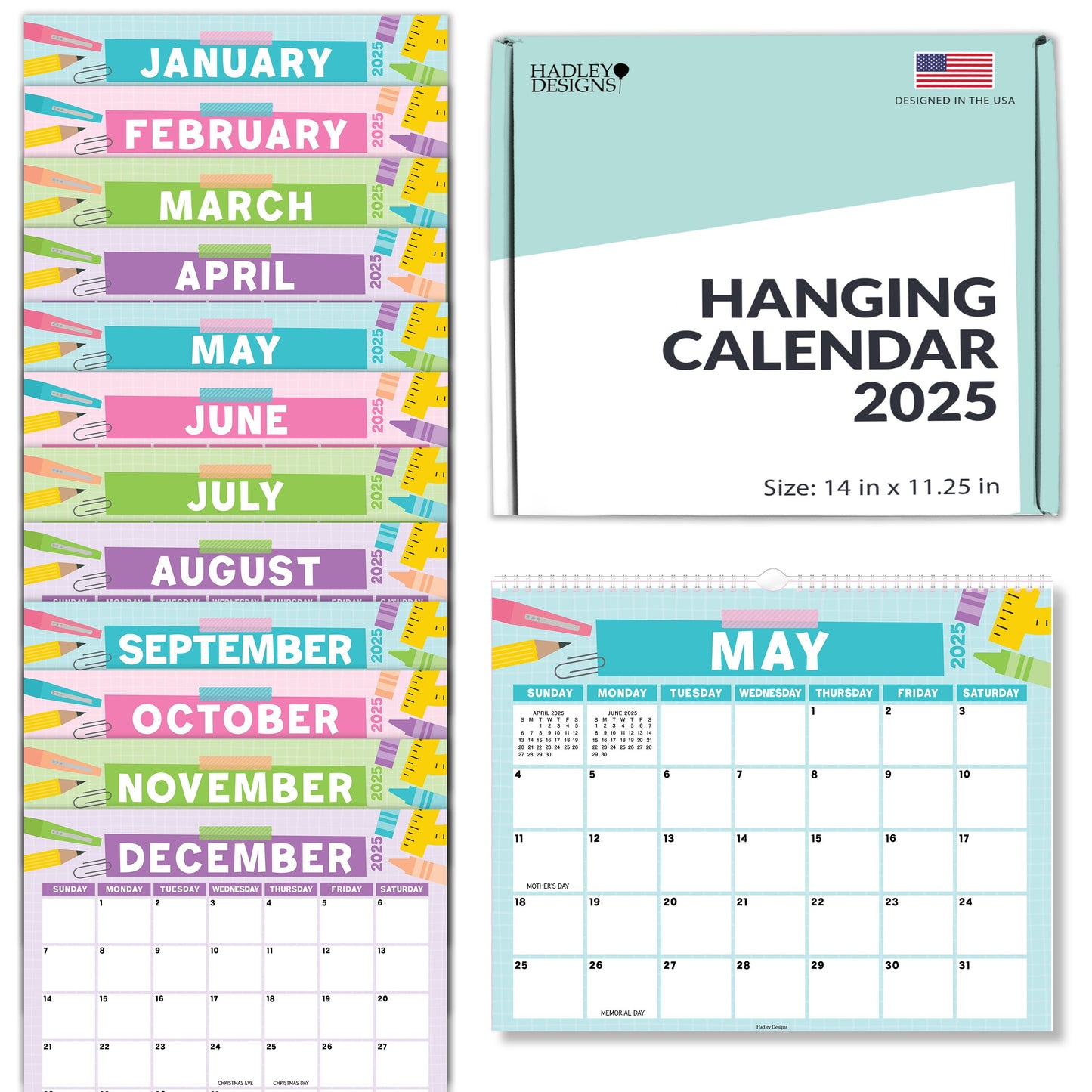 Large Wall Calendar | 2025-2026 | 18 Month | Home & Office