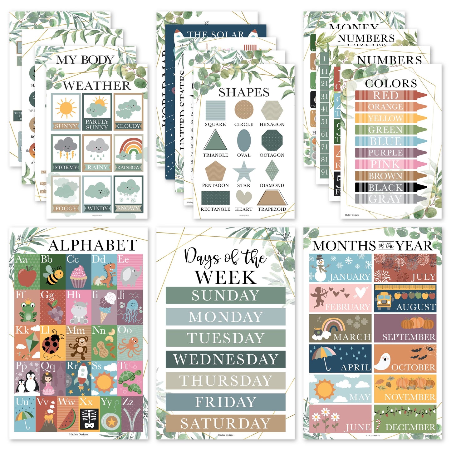 PreK Educational Posters | Set of 16 | Classroom Supplies