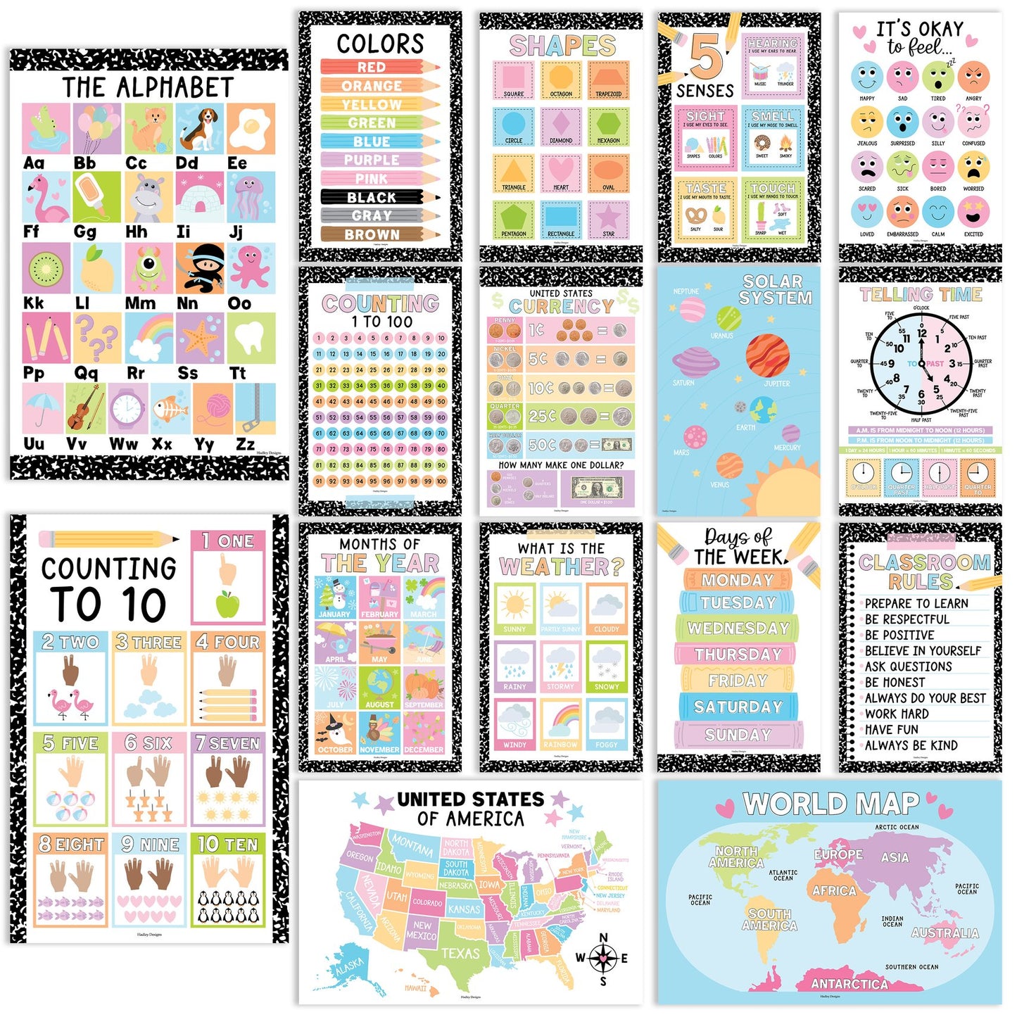 PreK Educational Posters | Set of 16 | Classroom Supplies
