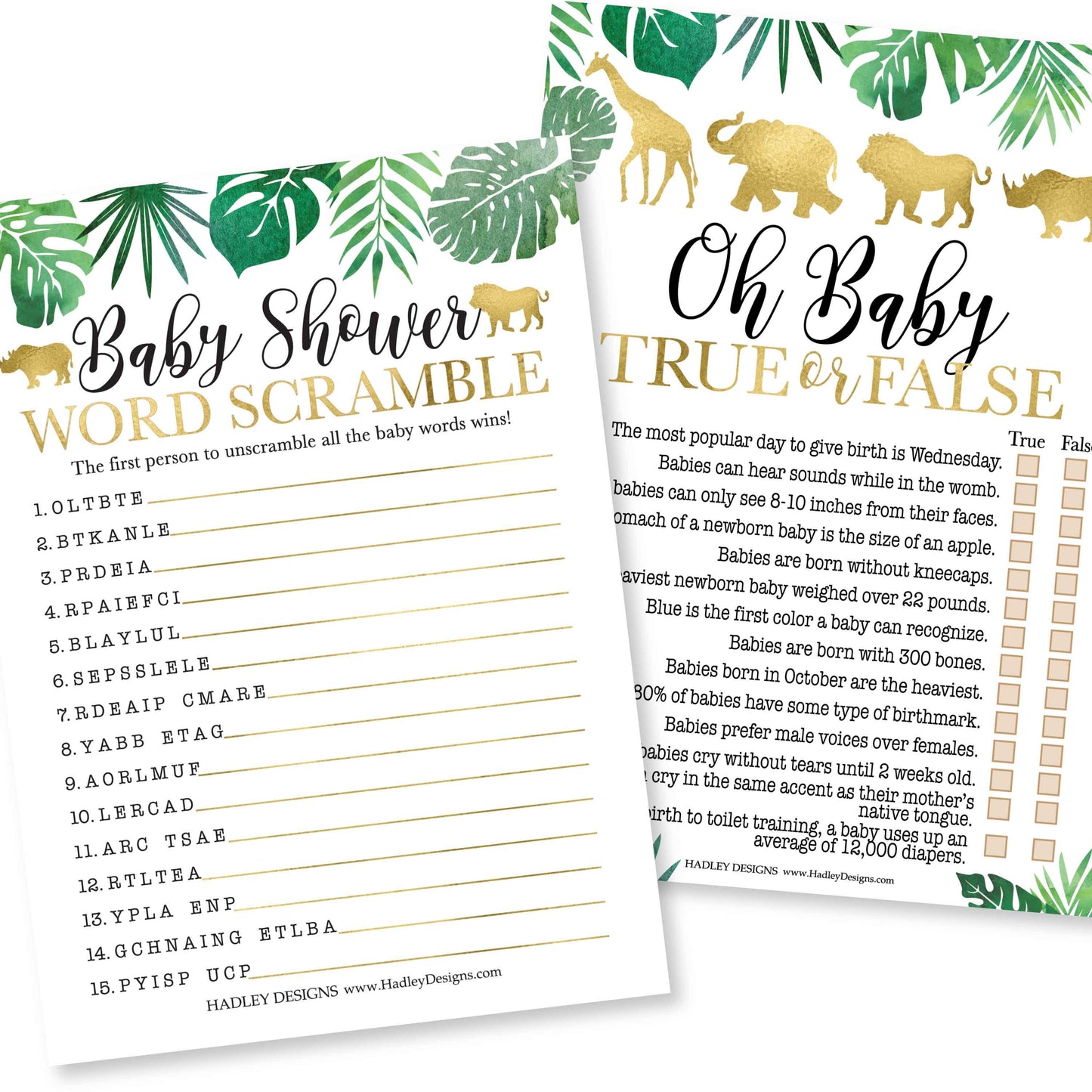 Word Scramble & True or False Games | Set of 25 | Baby Shower Games
