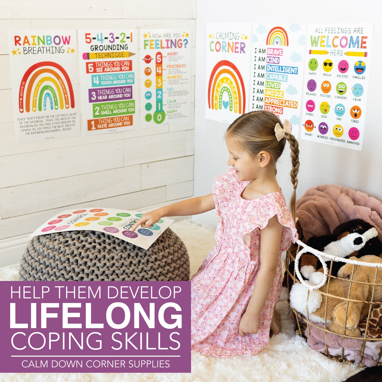 16 Laminated Colorful Prek and Kindergarten Posters and 8 Calming Corner Posters for Classroom or Home