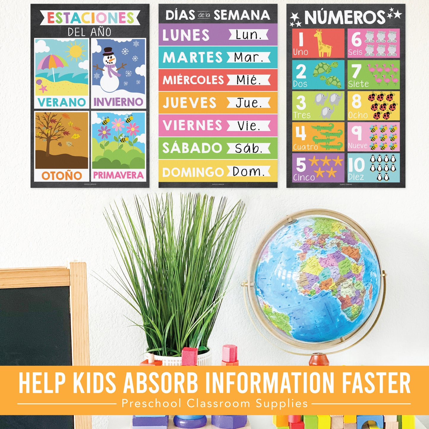 Colorful Chalk Spanish Posters | Set of 12 | Spanish Educational Supplies Duplicate for TikTok Shop