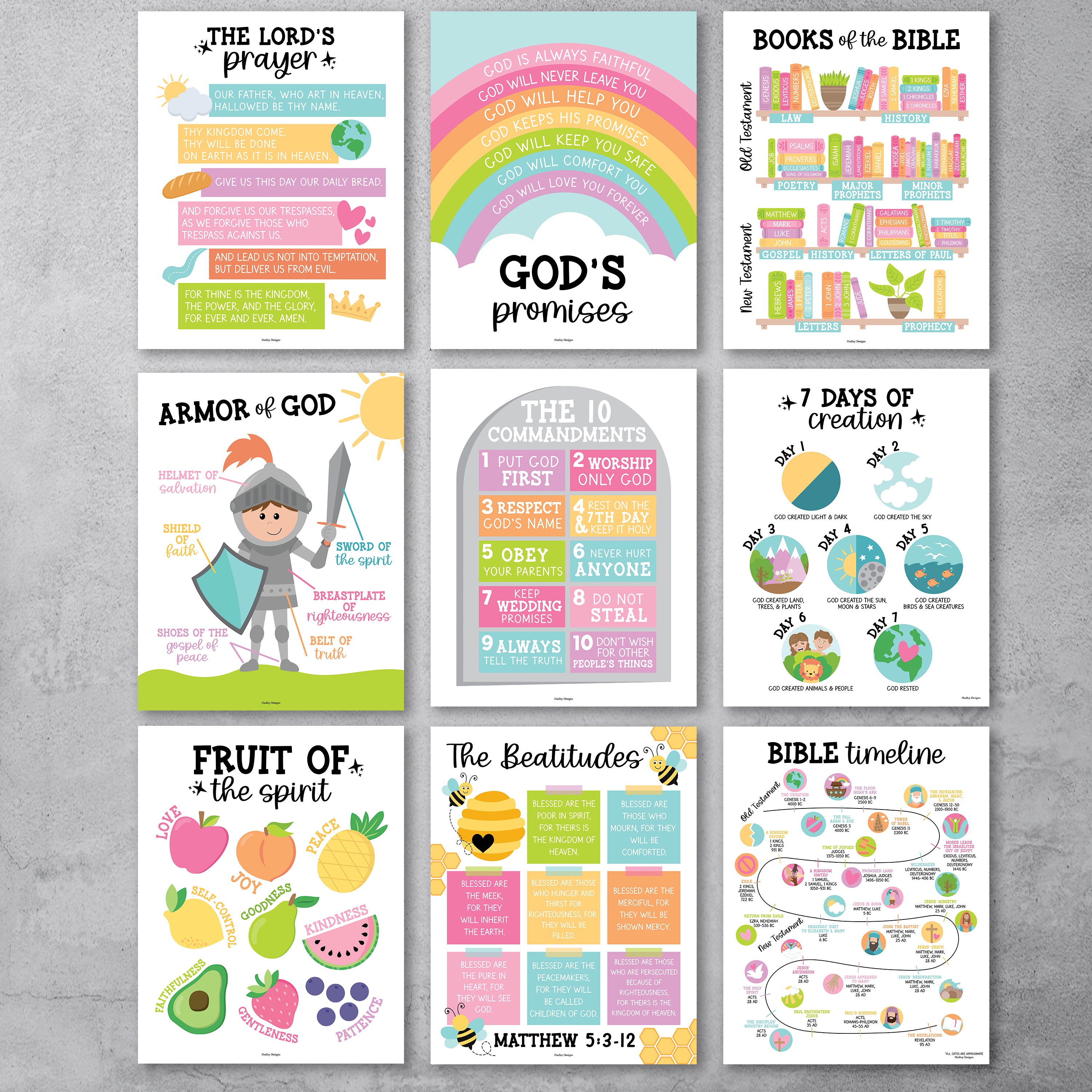 Bible Posters | Set of 9 | Sunday School Posters