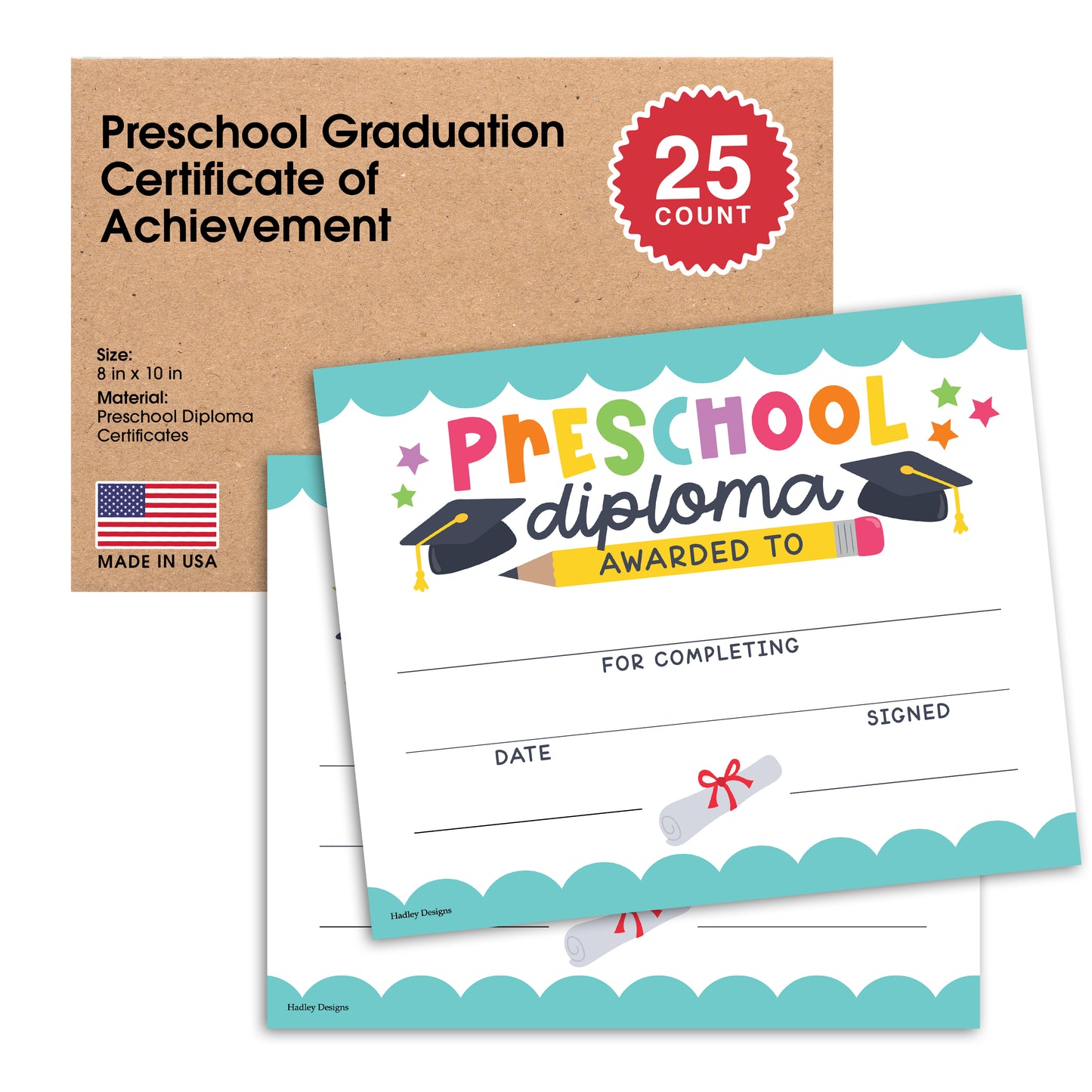Preschool Certificate of Achievement | Set of 25 | Trophies & Awards