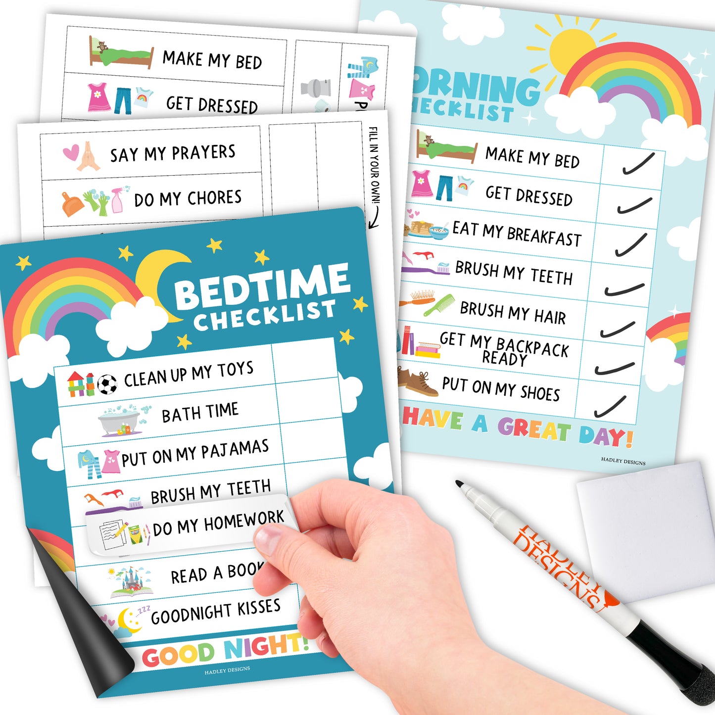 Colorful Rainbow Kids Chore Chart, Reward Sticker Charts and Day and Night Routine Chart Bundle