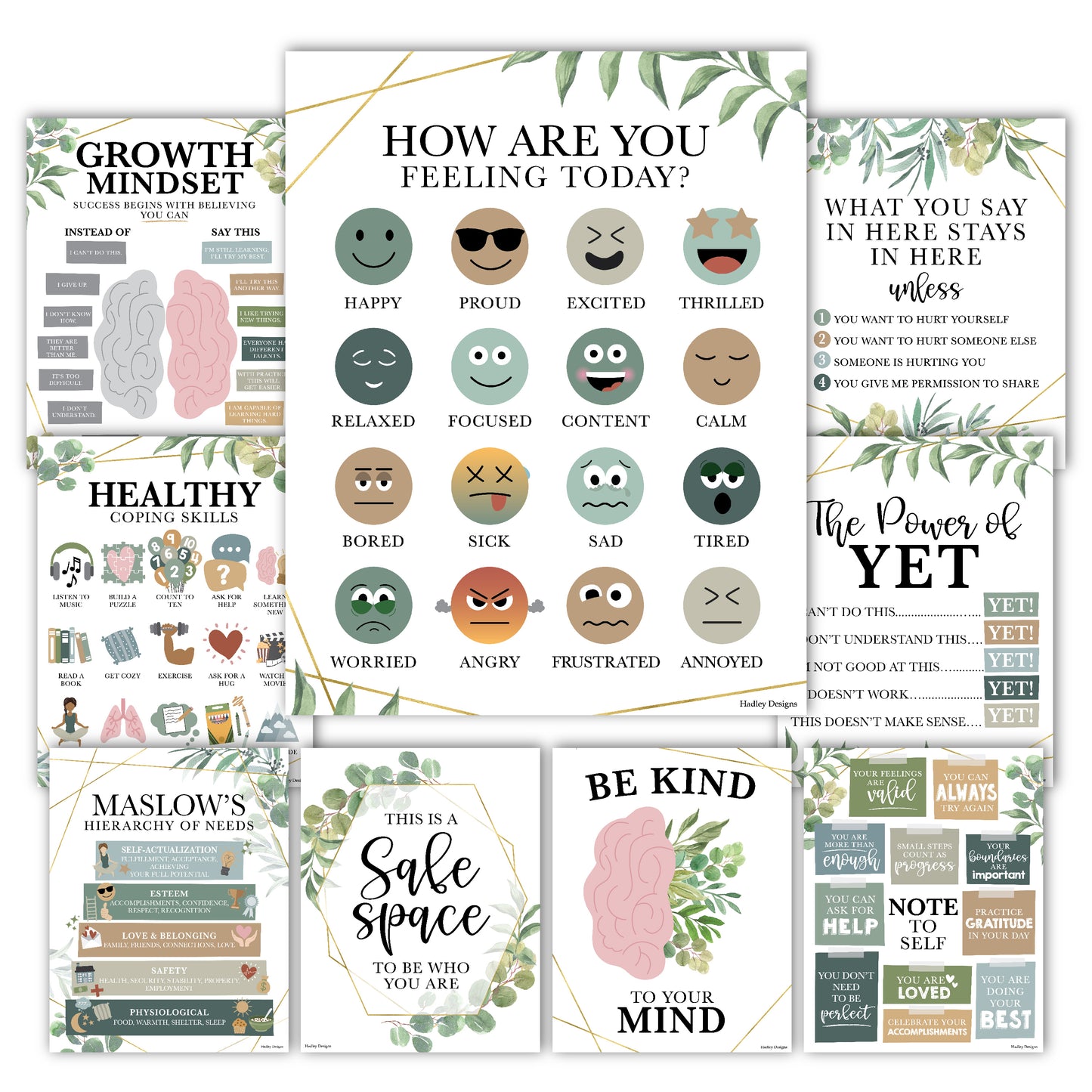 Mental Health Posters | Set of 9 | Educational Posters