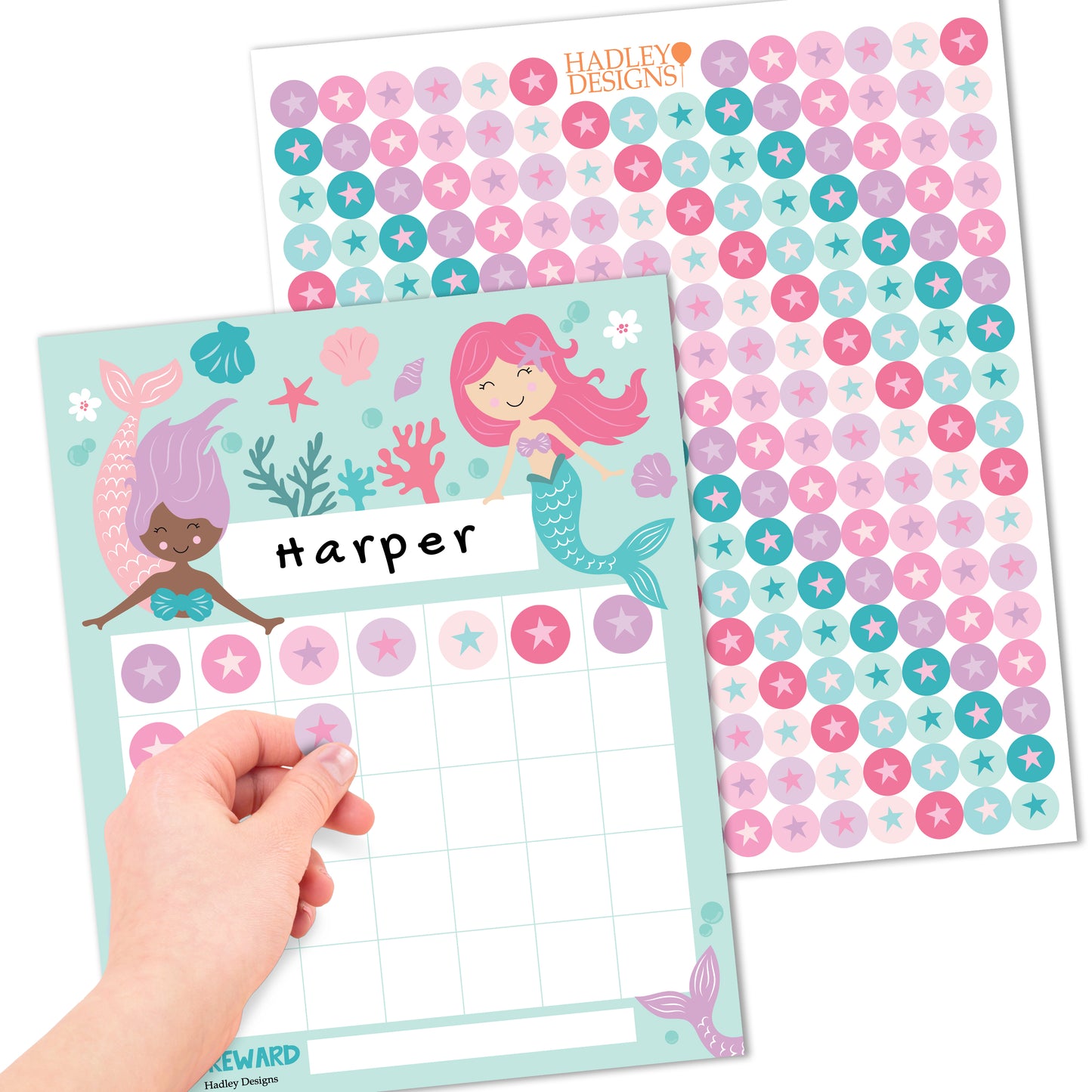 Mermaid Kids Chore Chart, Reward Sticker Charts and Day and Night Routine Chart Bundle