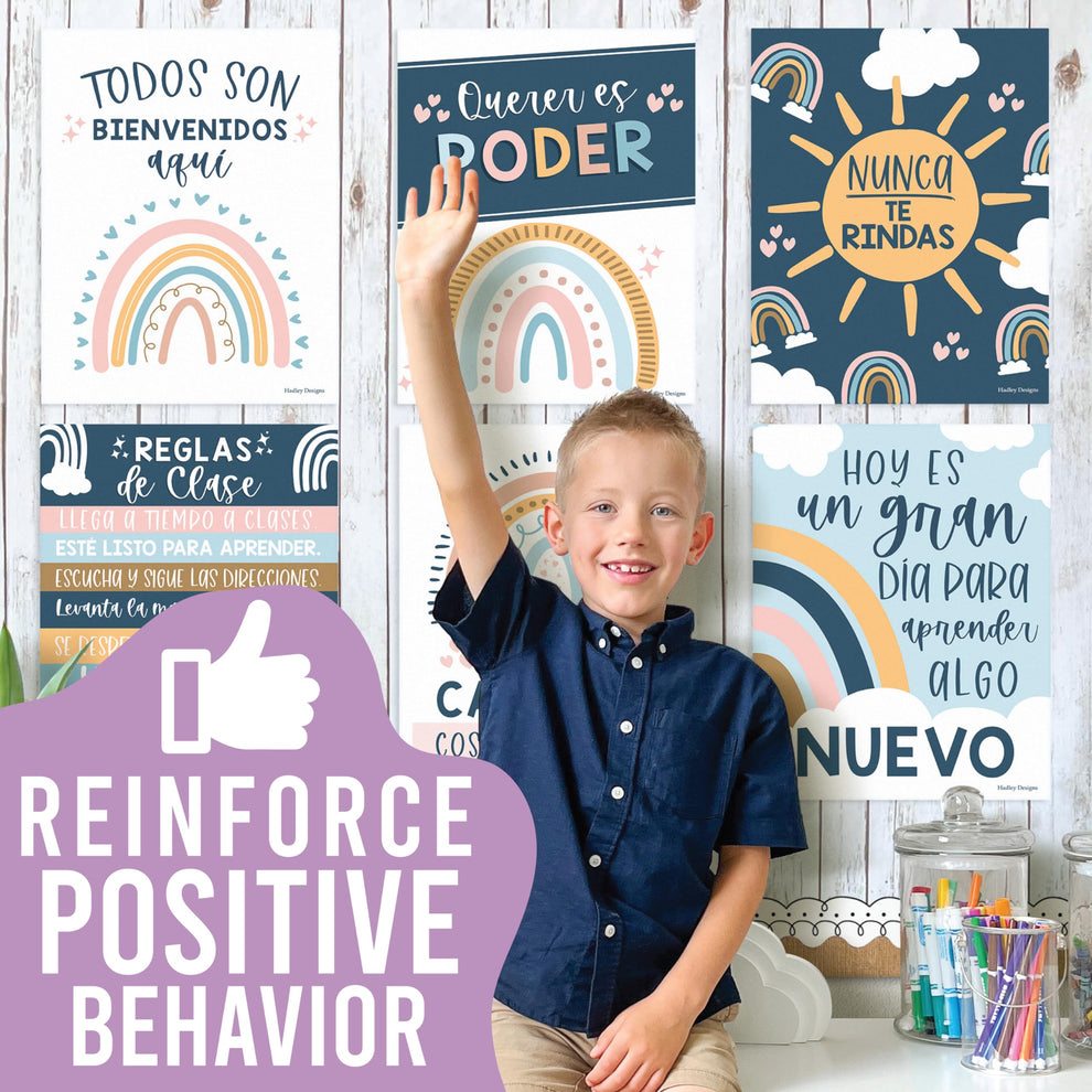 Boho Rainbow Spanish Motivational Classroom Posters – Hadley Designs