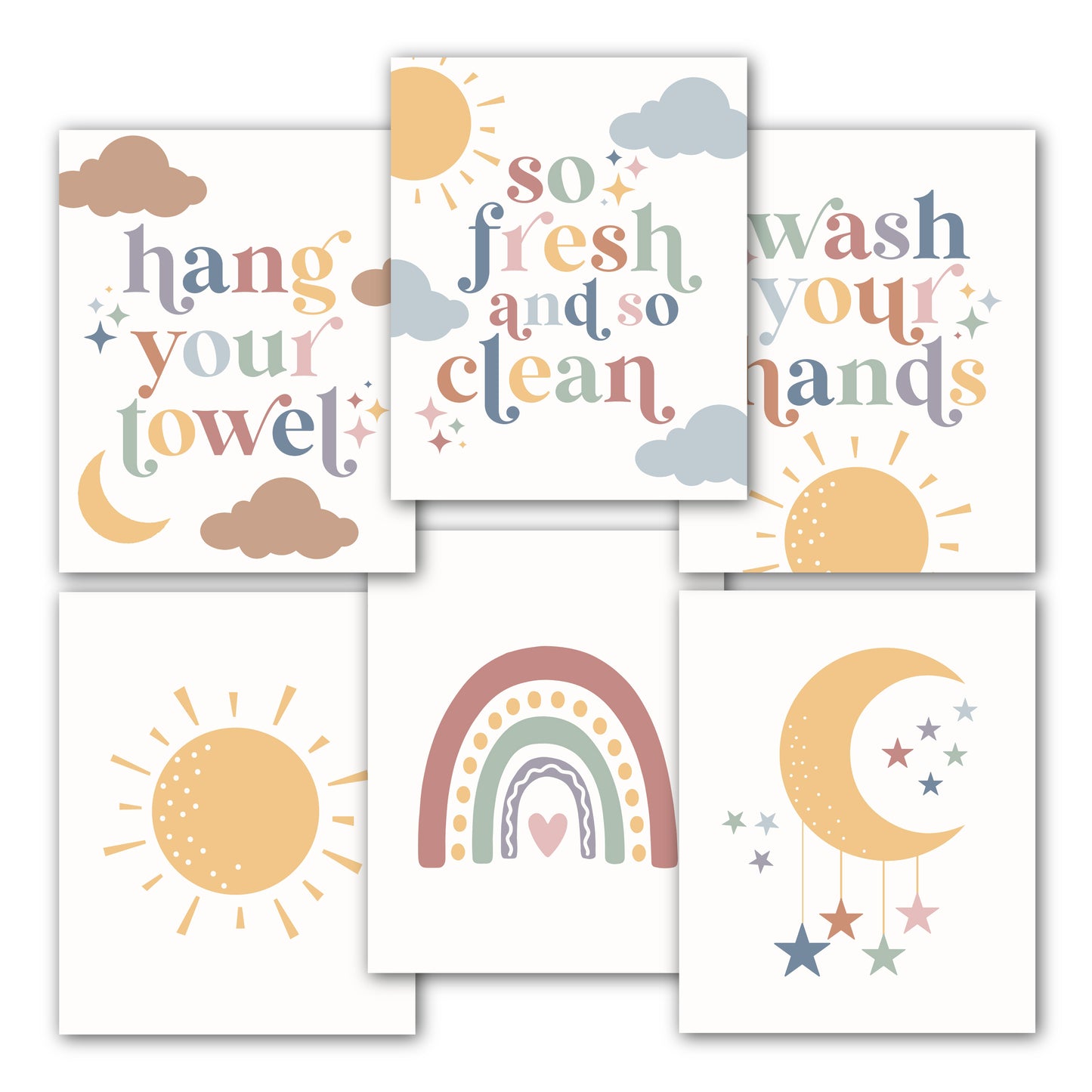 10 Boho Rainbow Potty Training Charts & 6 Bathroom Wall Art Decor Prints