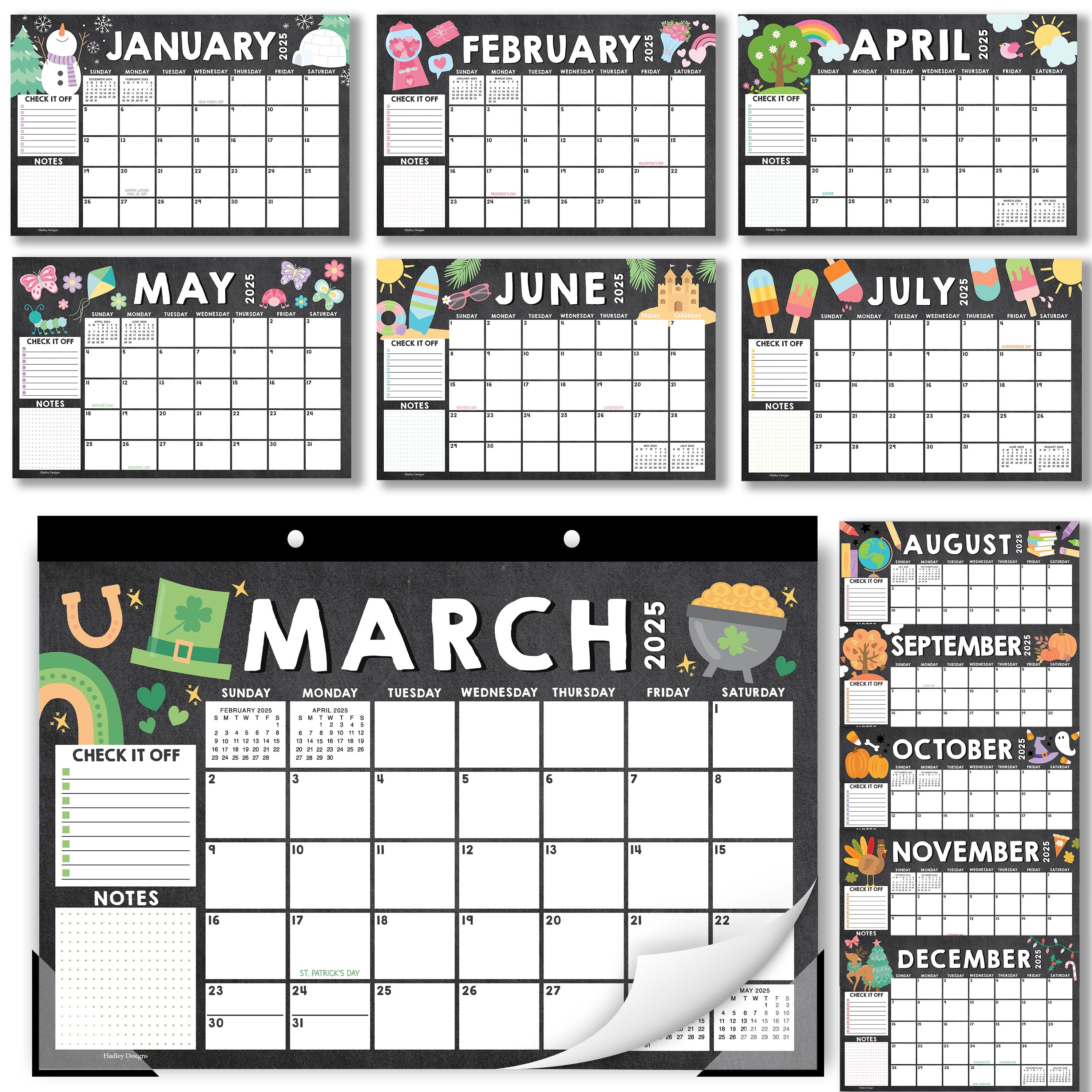 Chalk Doodle Large Desk Calendar | 18-Month | 2025-2026 | Calendars & Planners - SAMPLE