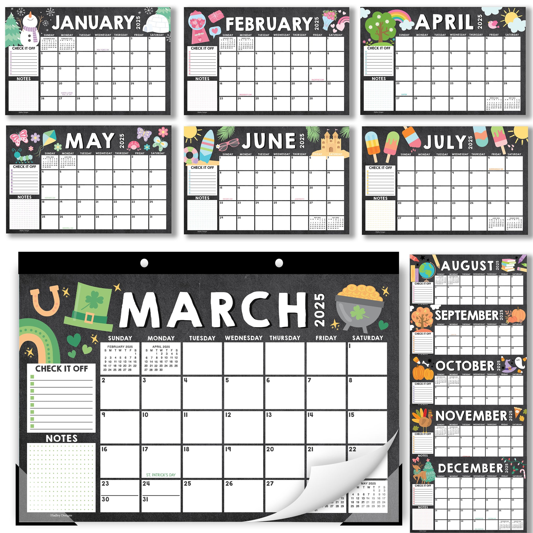 Chalk Doodle Large Desk Calendar | 18-Month | 2025-2026 | Calendars & Planners - SAMPLE