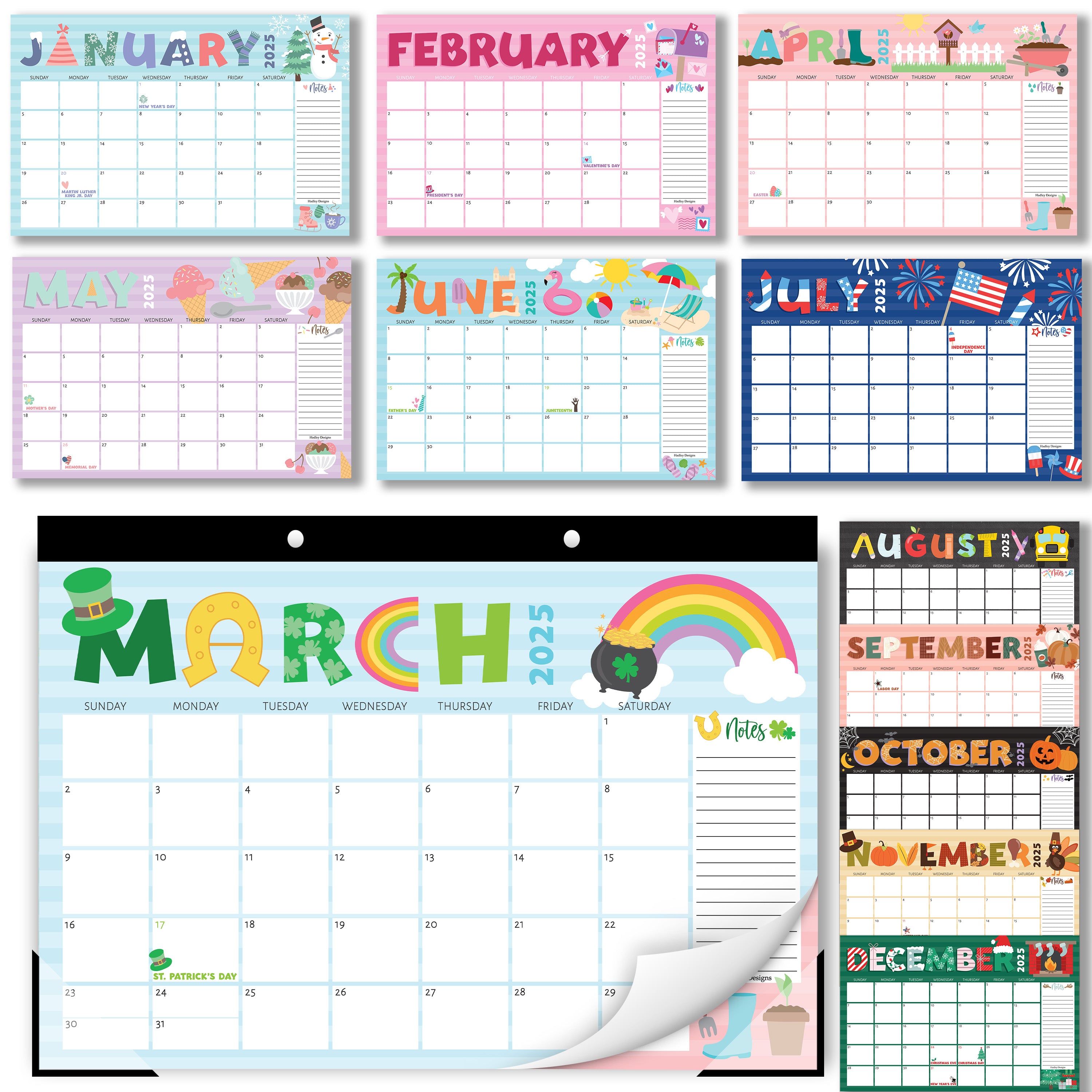 Doodle Typography Large Desk Calendar | 18-Month | 2025-2026 | Calendars & Planners - SAMPLE