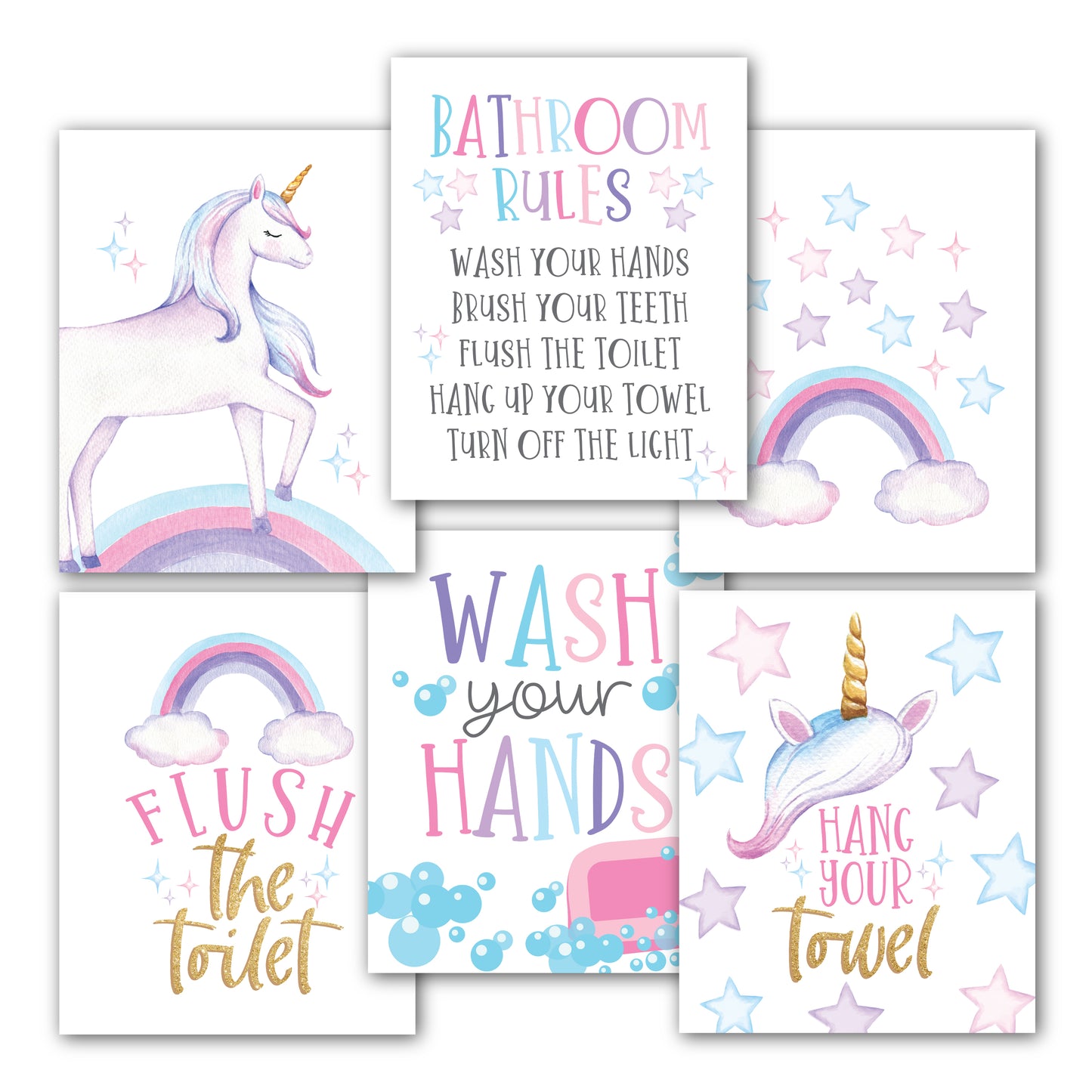 10 Unicorn Potty Training Charts & 6 Bathroom Wall Art Decor Prints