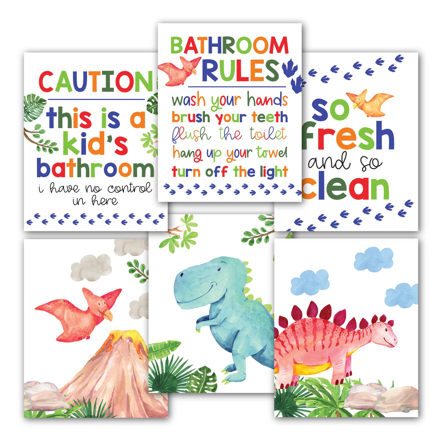 Kids Bathroom Wall Art | Set of 6 Reversible Prints | Home Decor