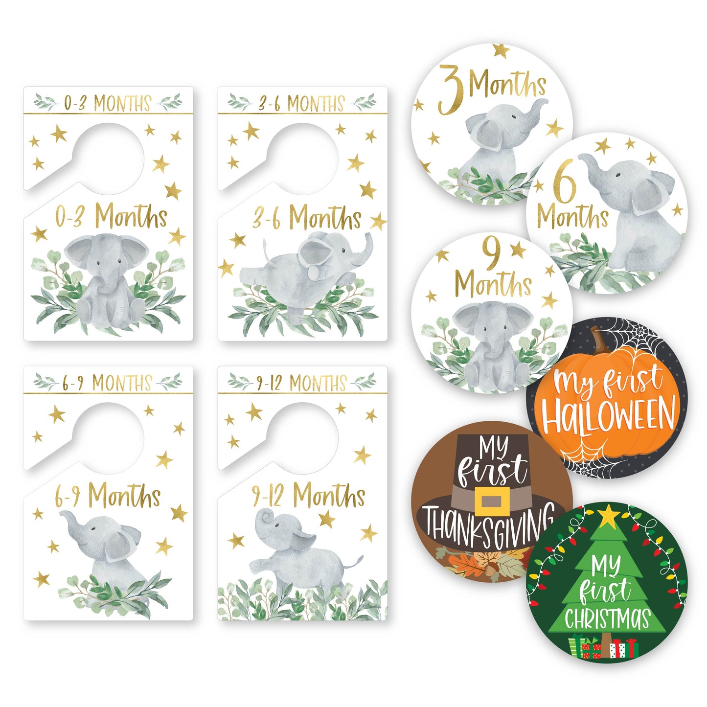 6 Elephant Baby Closet Dividers & 20 Baby Milestone Stickers, Perfect Baby Shower Gift