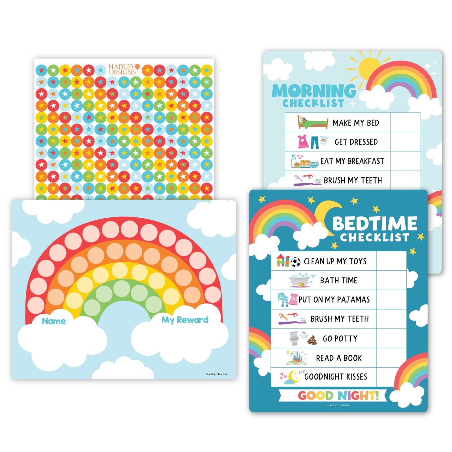 Colorful Kids Reward Sticker Charts and Day and Night Routine Charts Bundle