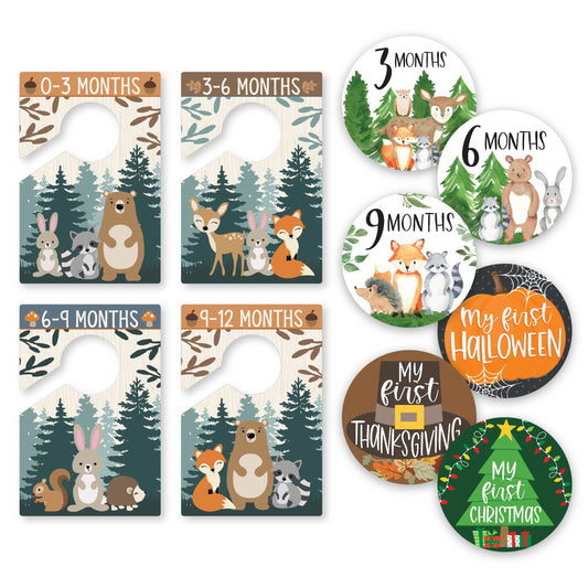 6 Woodland Baby Closet Dividers & 20 Baby Milestone Stickers, Perfect Baby Shower Gift