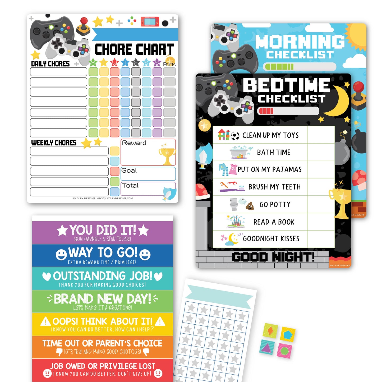 Video Game Kids Chore Chart, Behavior Chart and Day and Night Routine Chart Bundle