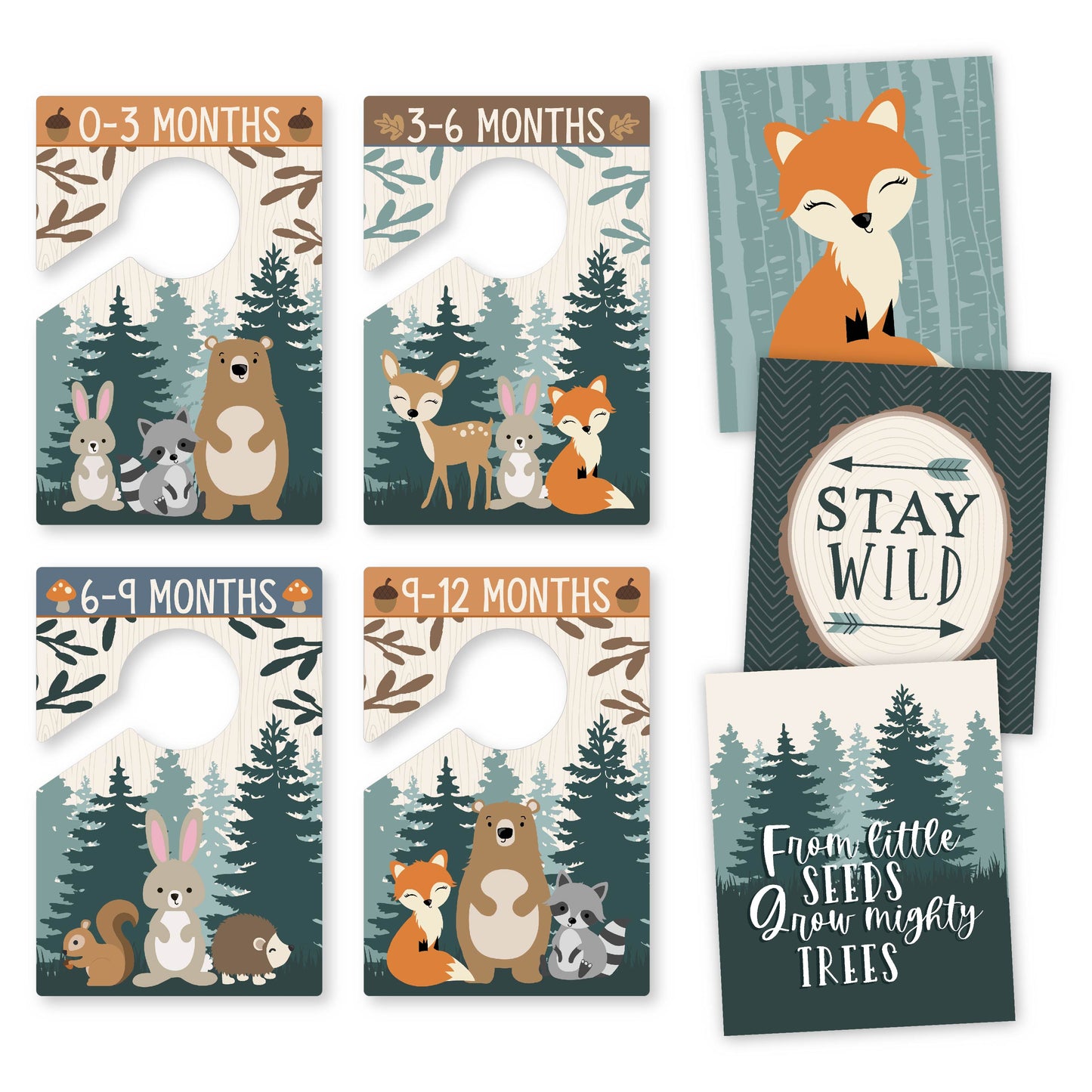 6 Woodland Baby Closet Dividers & 6 Nursery Wall Art Prints, Perfect Baby Shower Gift