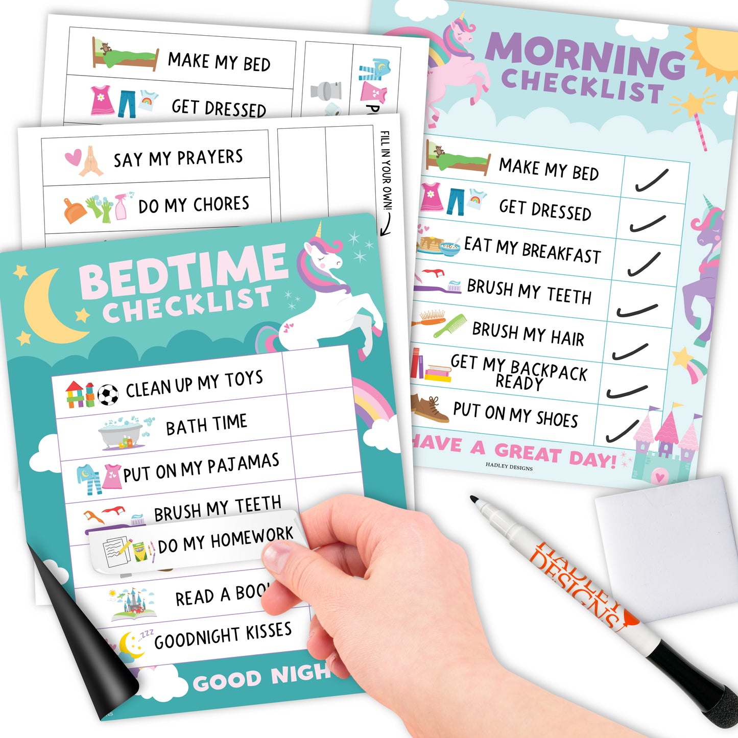 Unicorn Kids Chore Chart, Behavior Chart and Day and Night Routine Chart Bundle