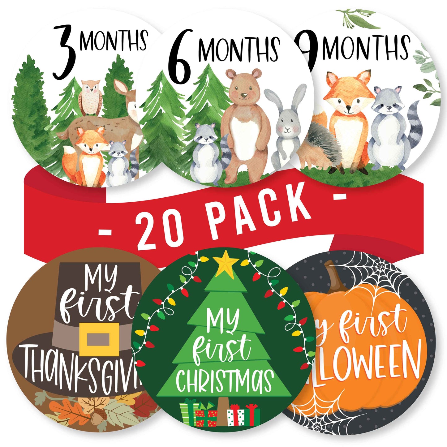 6 Woodland Baby Closet Dividers & 20 Baby Milestone Stickers in Earthy Browns, Greens & Neutrals