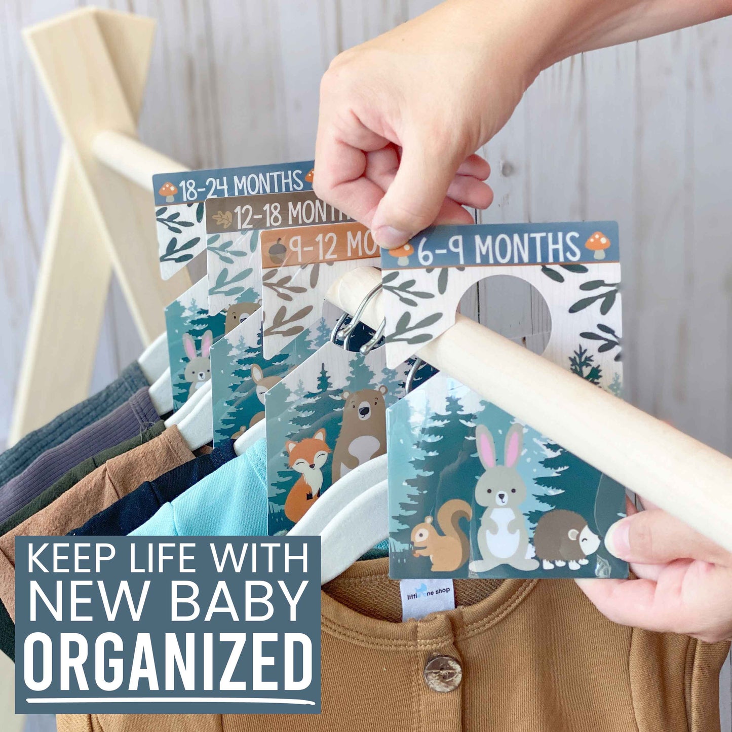 6 Woodland Baby Closet Dividers & 20 Baby Milestone Stickers in Earthy Browns, Greens & Neutrals