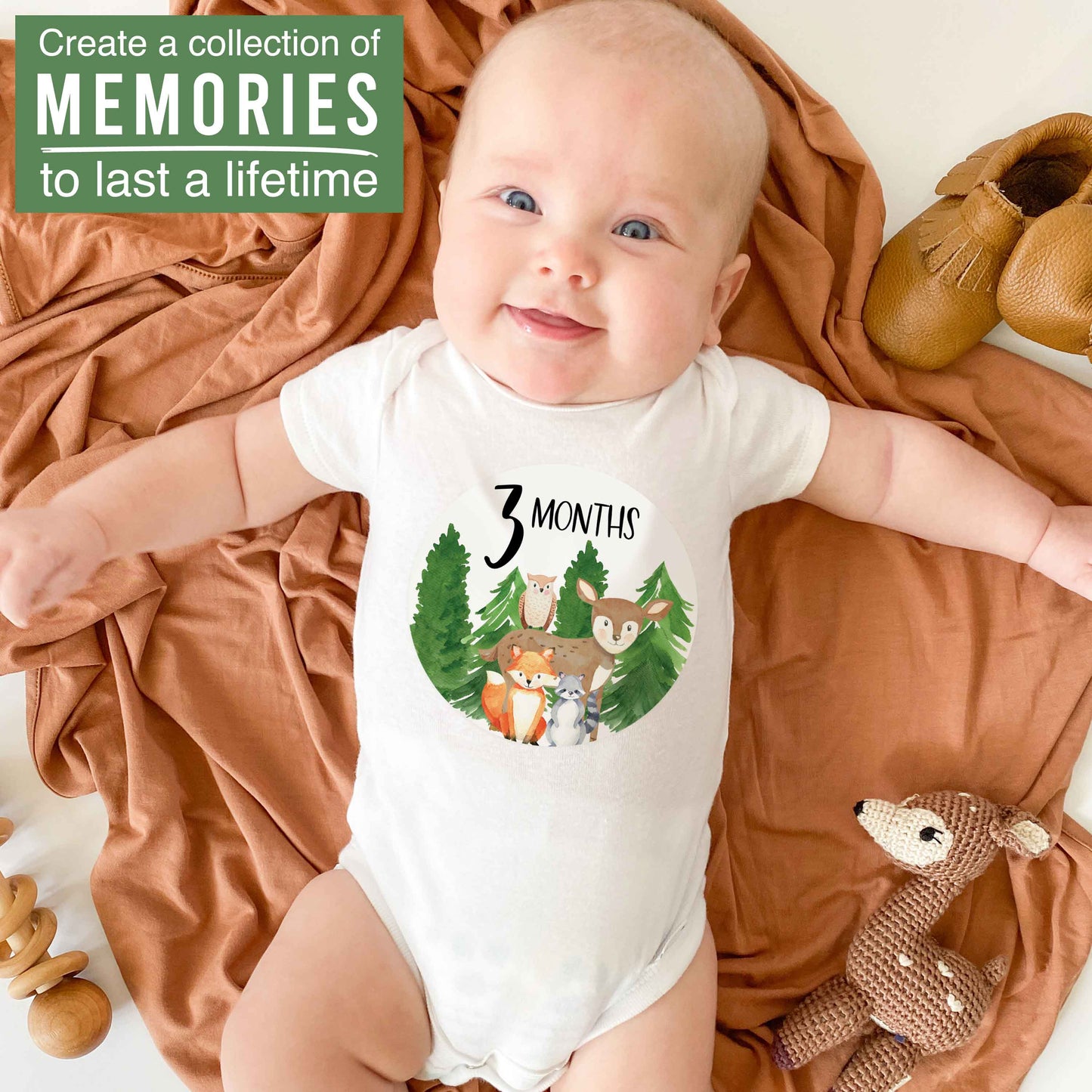 6 Woodland Baby Closet Dividers & 20 Baby Milestone Stickers in Earthy Browns, Greens & Neutrals