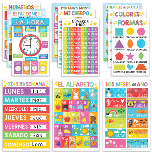 Colorful Spanish Posters | Set of 12 | Spanish Educational Supplies - TikTok Shop Duplicate
