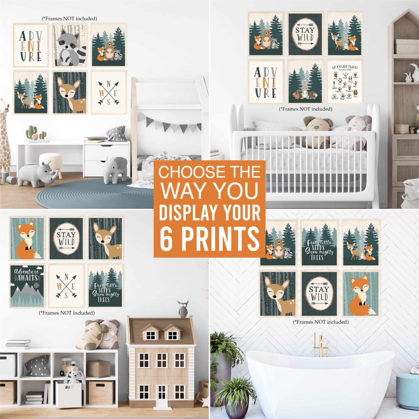 6 Woodland Baby Closet Dividers & 6 Nursery Wall Art Prints, Perfect Baby Shower Gift