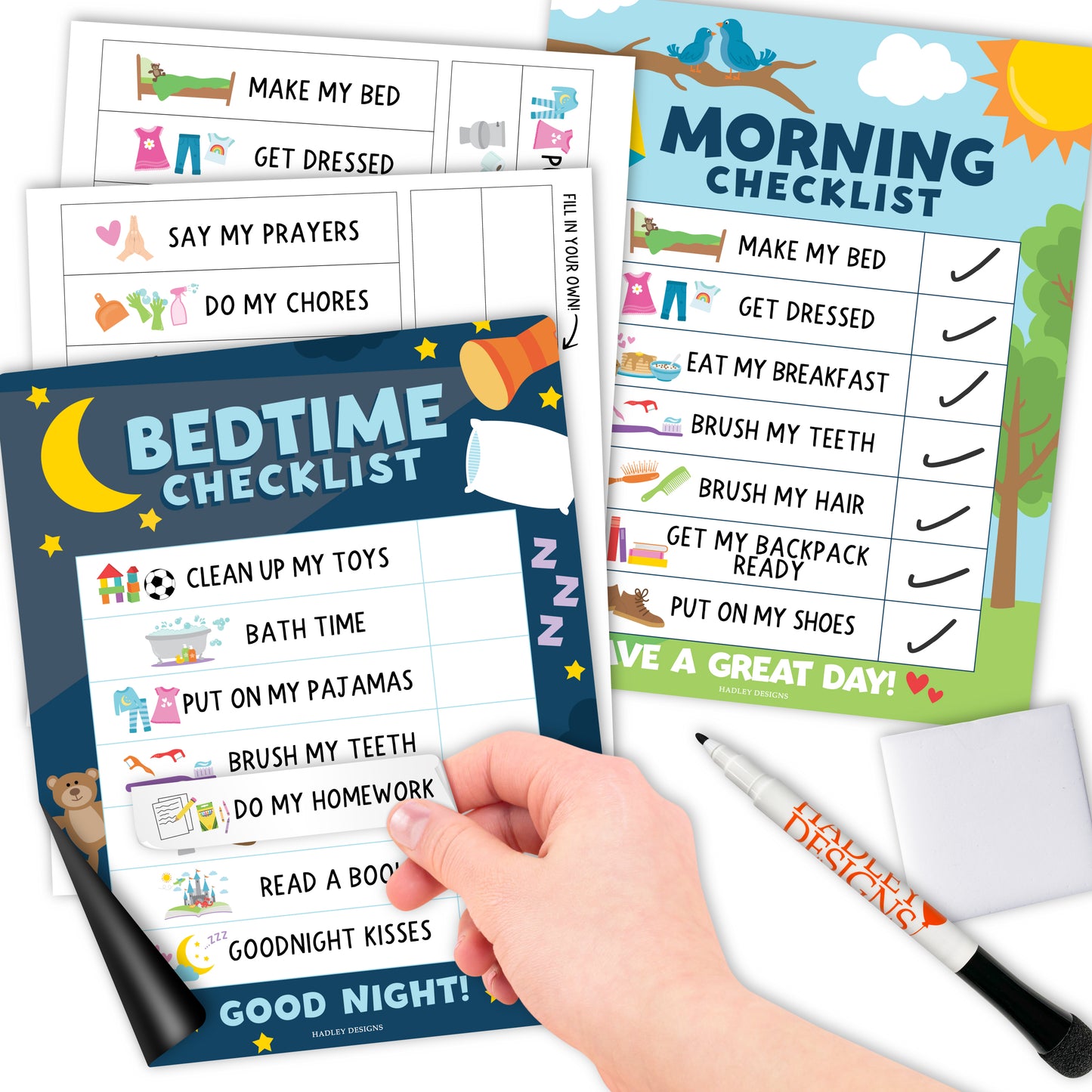 Colorful Kids Reward Sticker Charts and Day and Night Routine Charts Bundle