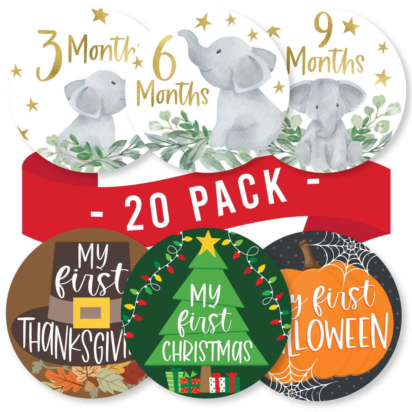 6 Elephant Baby Closet Dividers & 20 Baby Milestone Stickers, Perfect Baby Shower Gift