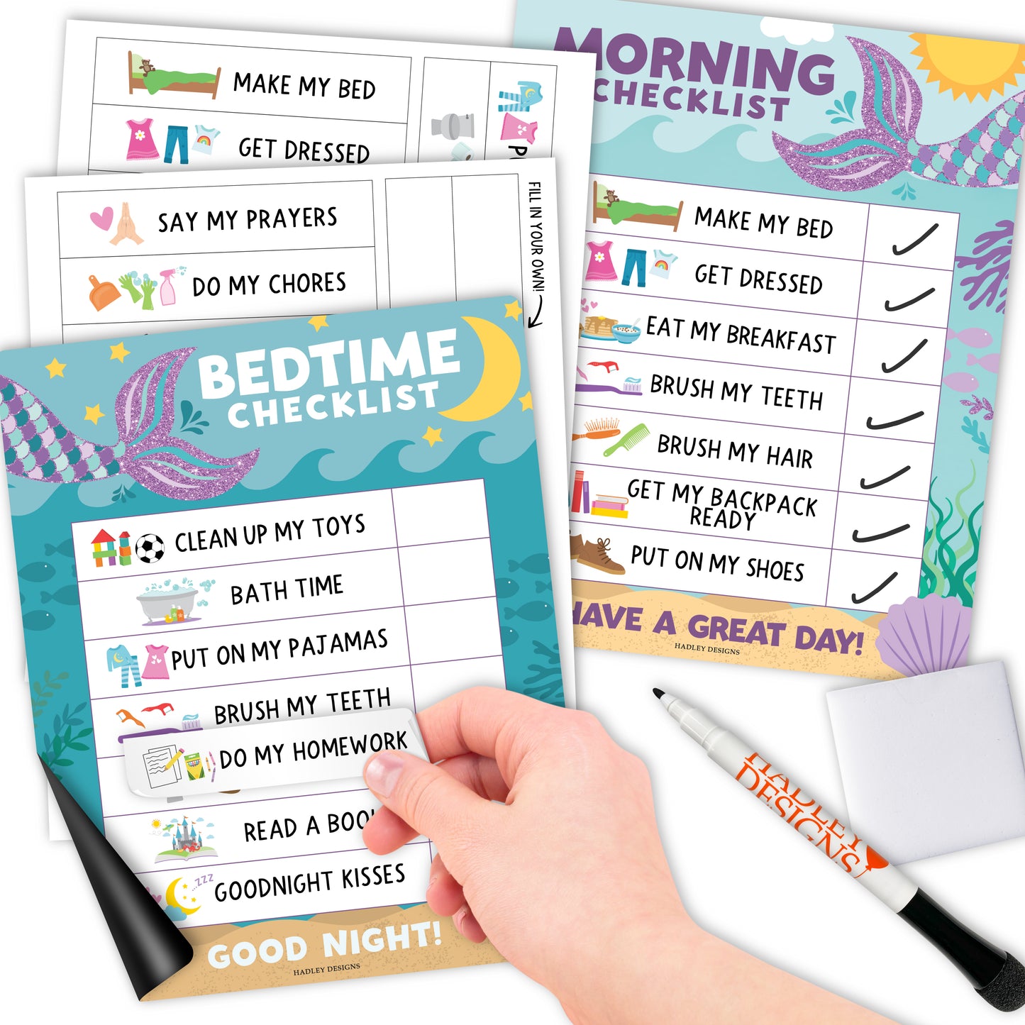 Mermaid Kids Chore Chart, Reward Sticker Charts and Day and Night Routine Chart Bundle