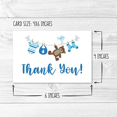 Blue Clotheline Folded Thank You Cards | Set of 24 | Baby Shower