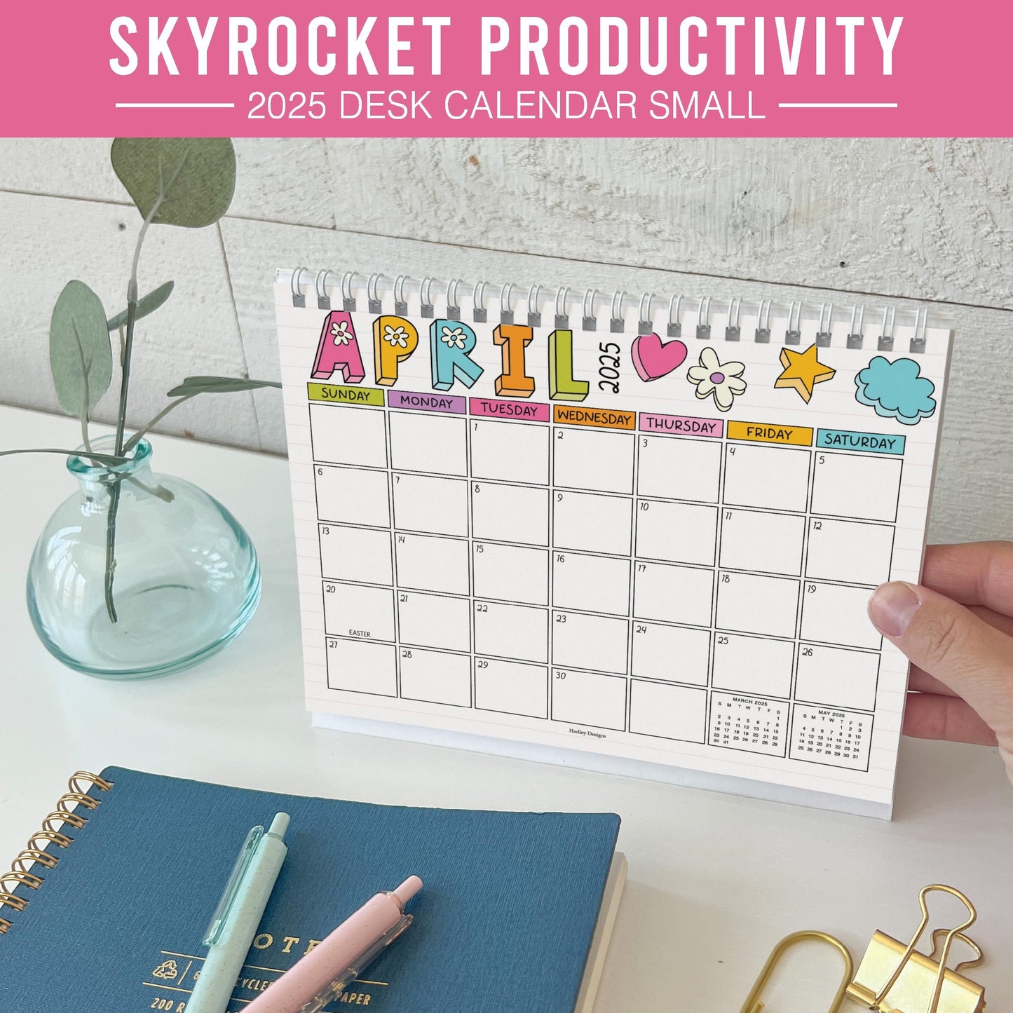 Notebook Small Desk Calendar | 2025-2026 | Standing Flip Calendar