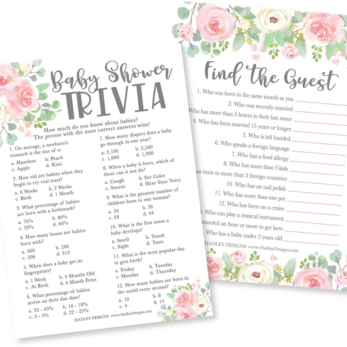 Trivia & Find the Guest Games | Set of 25 | Baby Shower Games
