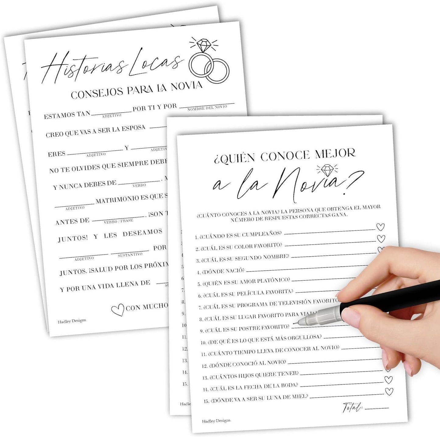 Mad Libs en español y Quién conoce mejor a la novia | Juego de 20 | Juegos para despedidas de soltera en español