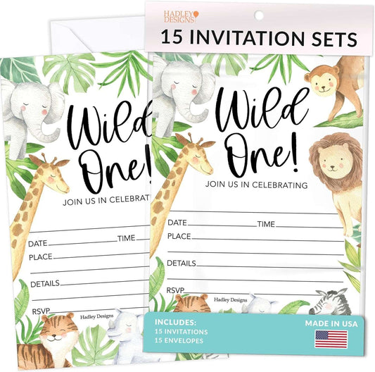 15 Wild One Birthday Invitations Girl - Kids Birthday Invitations Boy, Safari Birthday Party Invitations For Boys, Animal Birthday Invites For Boy, Invitation Cards, Zoo Birthday Party Invites Boy