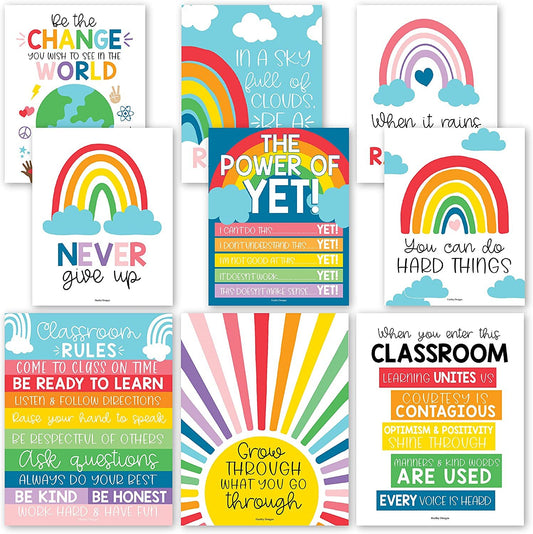 Motivational Classroom Posters, Colorful Pack of 9