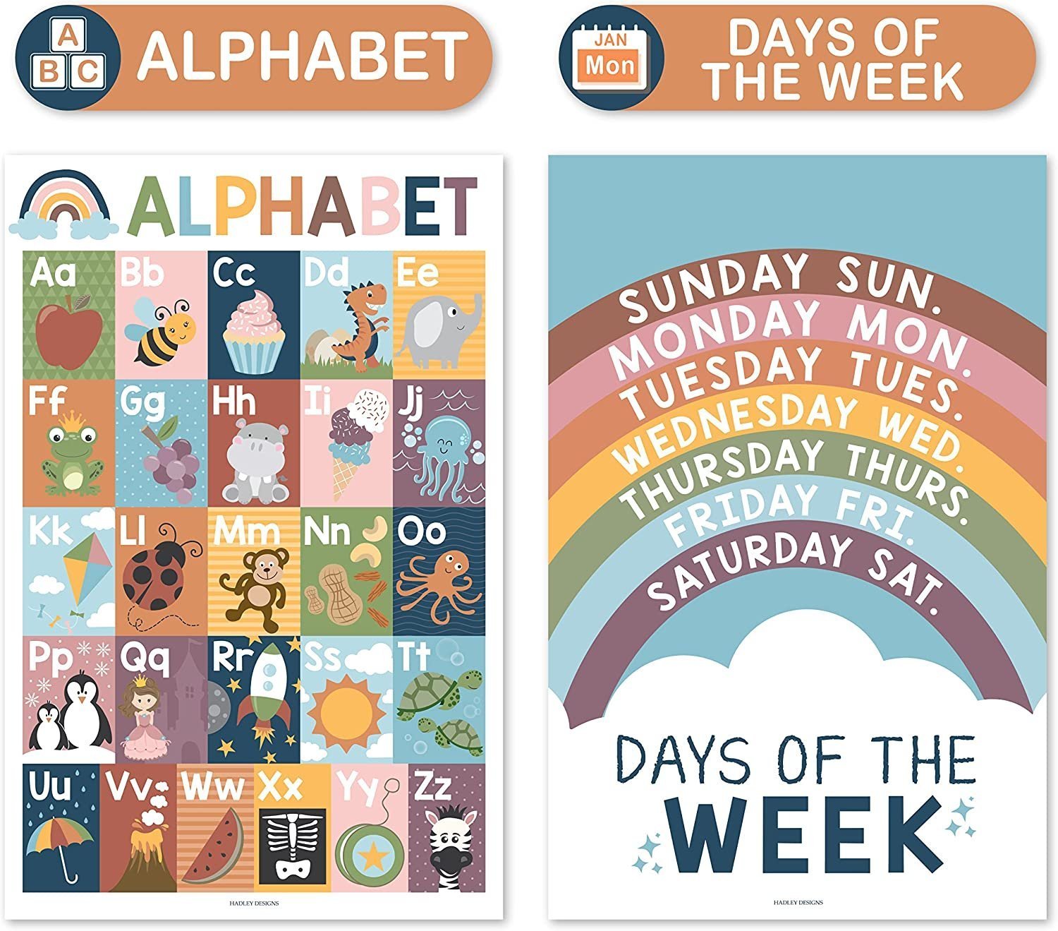 ABC, Days, Months, & Weather Prek Posters | Set of 4 | Educational Posters