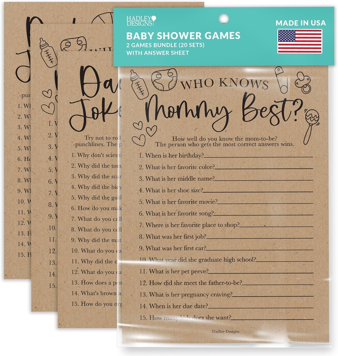Who Knows Mommy Best & Dad Jokes Games | Set of 20 | Baby Shower Games